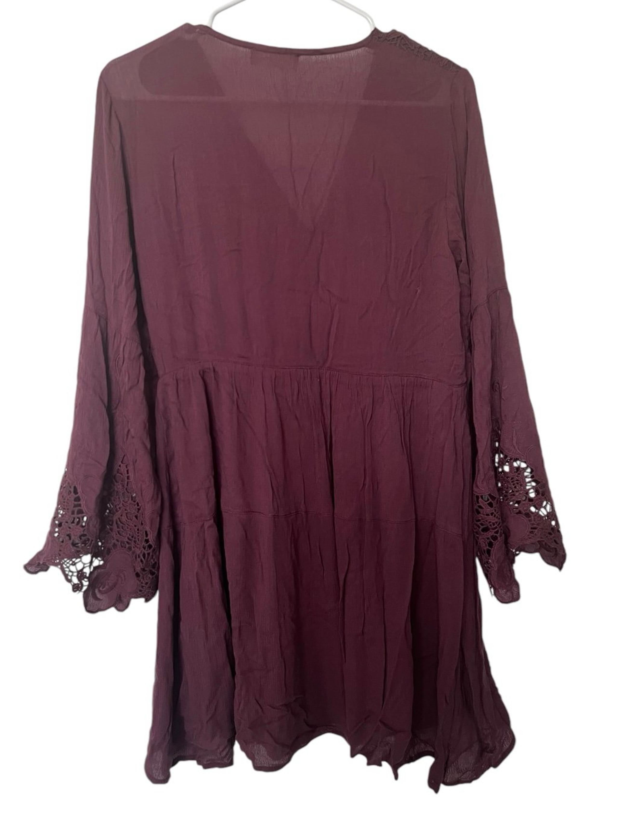 Altar'd State Shift Dress Women's Small Long Sleeve Above Knee Mini Burgundy