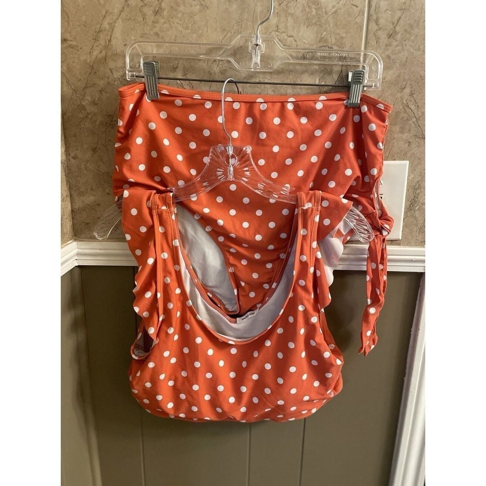 Marina West Orange With White Polka dots Bikini Size XL