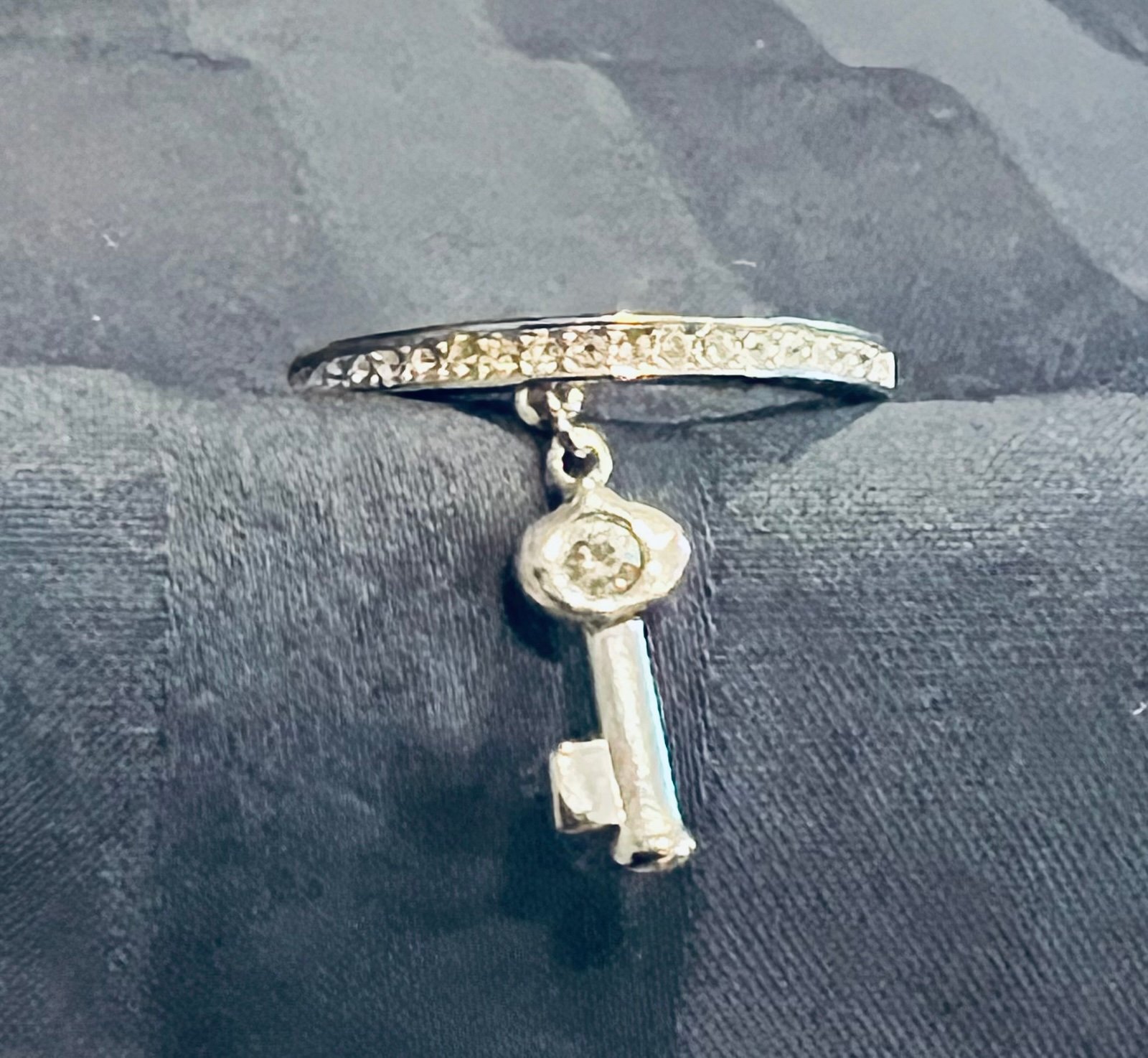 ‘Swarovski’ Silver Key Charm Ring