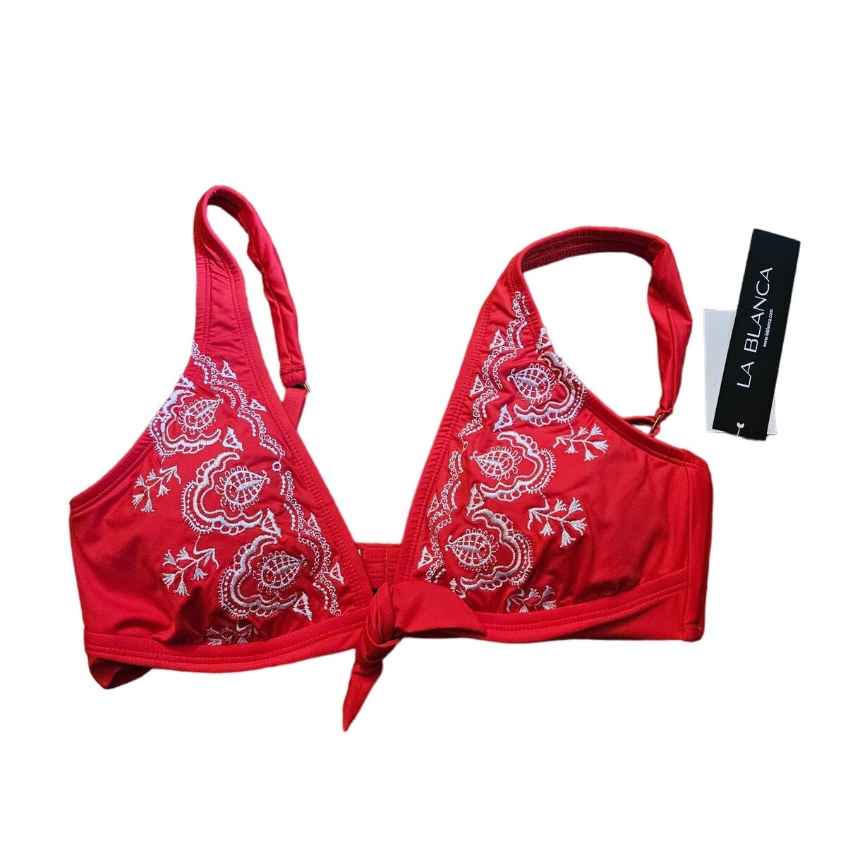 La Blanca Women's Swimwear Social Club Tie Front Over the Shoulder Top in Flame