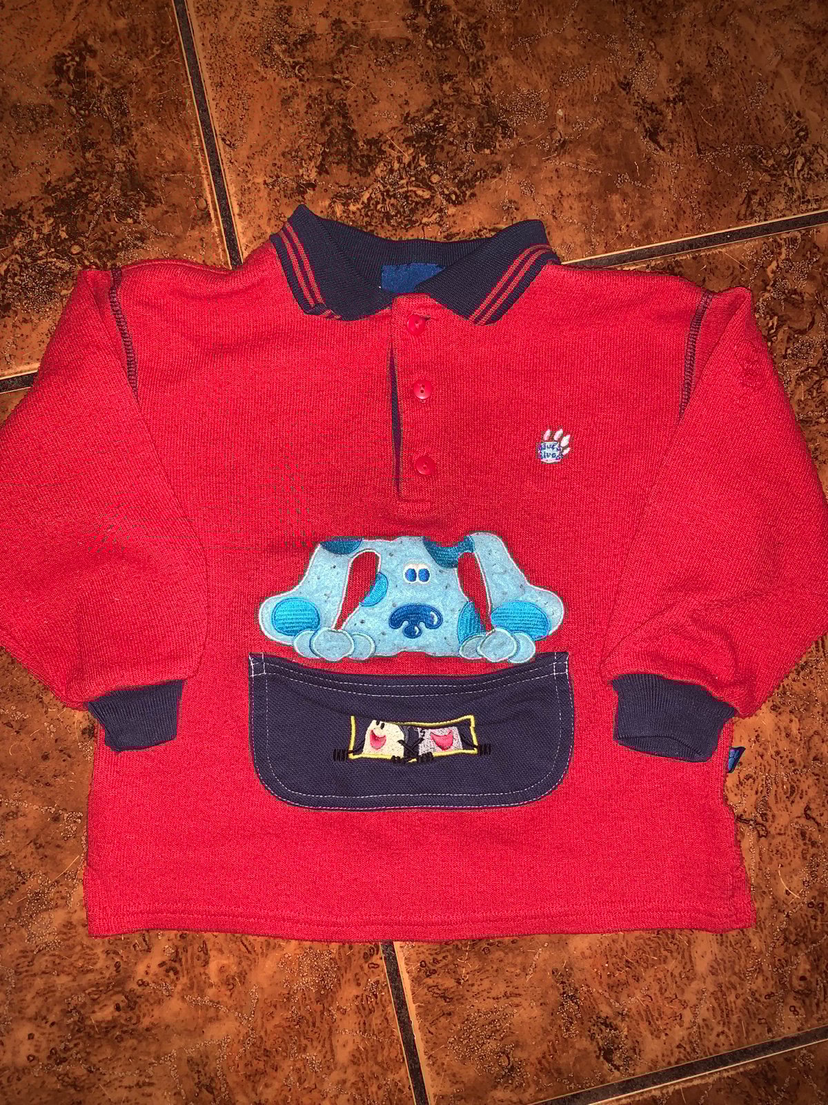 Vintage 1999 Blue's Clues Boys Blue Polo Collard Long sleeve
