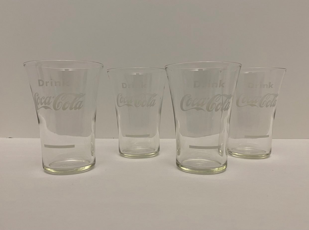 Vintage Etched 4” Drink Coca-Cola Glass w/ Syrup Line Set Of 4