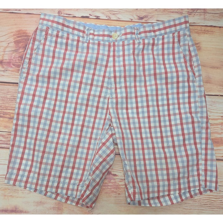 Johnston & Murphy Mens Red & Blue Checkered Cotton Shorts Size 34