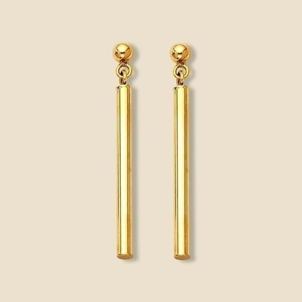 14k Real gold Hanging Bar earrings | Gold earrings | Minimal | Birthday gift |