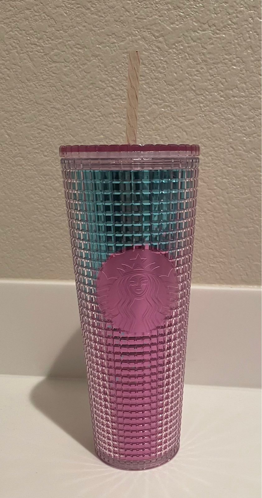 Blue Pink Grid Starbucks Tumbler