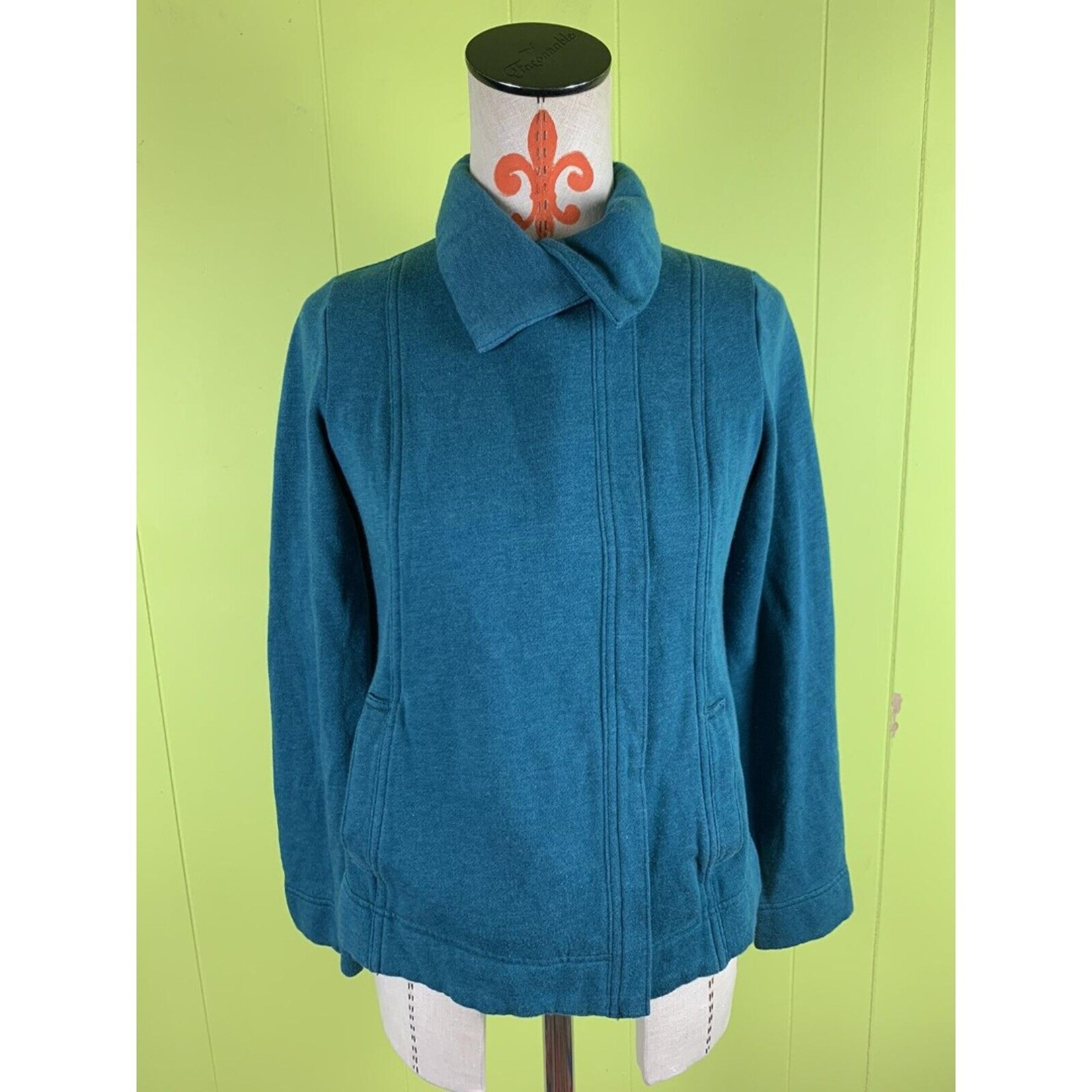 Eddie Bauer Women's Knit Jacket Teal Green Snap Up Petite XS