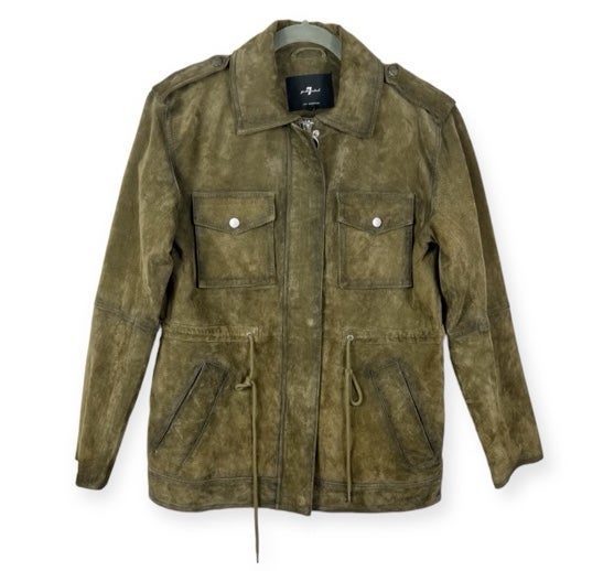 7 For All Mankind Suede Leather Utility Jacket Small Green