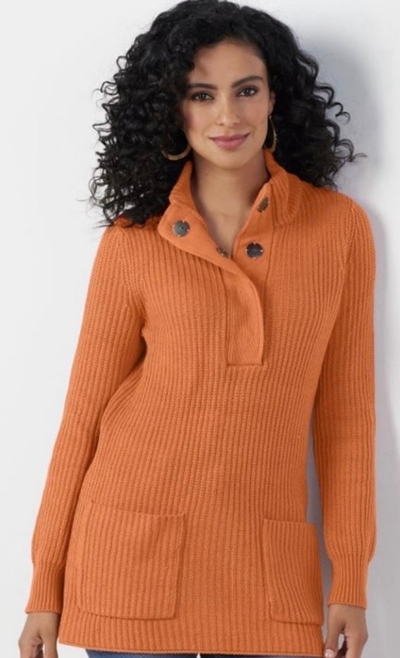 Soft Surroundings Highland Autum Leaf Ribbed Chunky Knit Tunic Knit Sweater. M