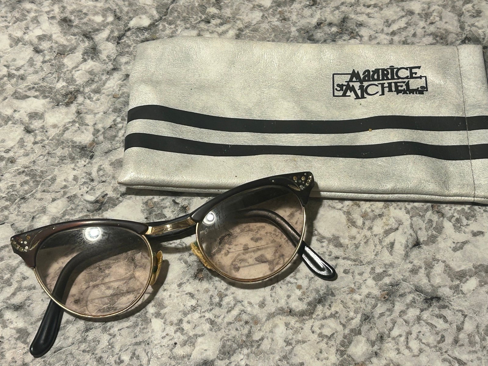 Maurice St Michel Paris Vintage 50s Cat Eye Woman's Eyeglass Frames Rhinestones
