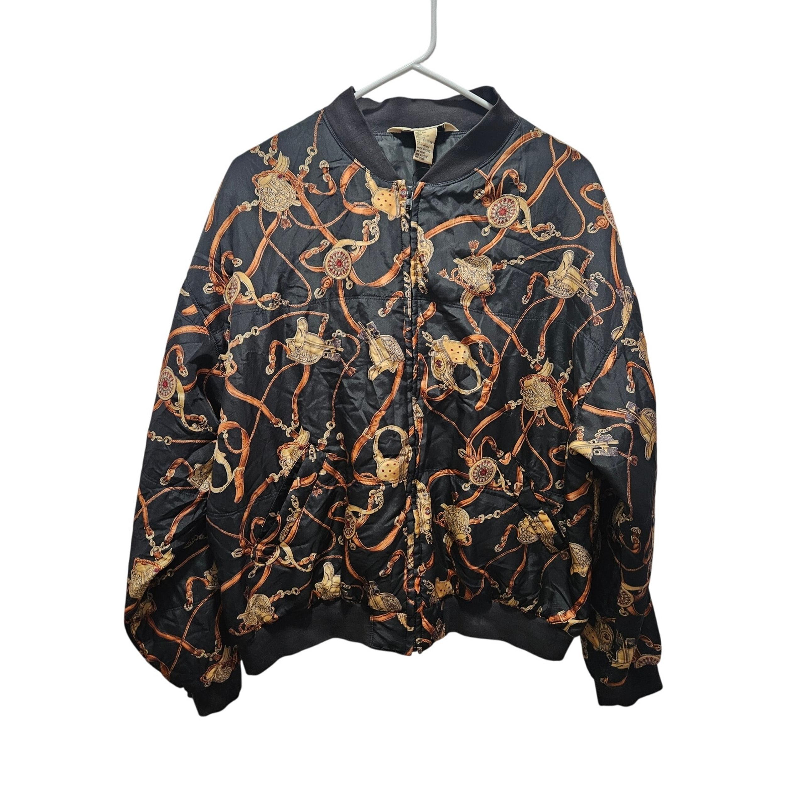Vintage 90's Melrose Silk Bomber Jacket Equestrian Horse Western Sz L  Track