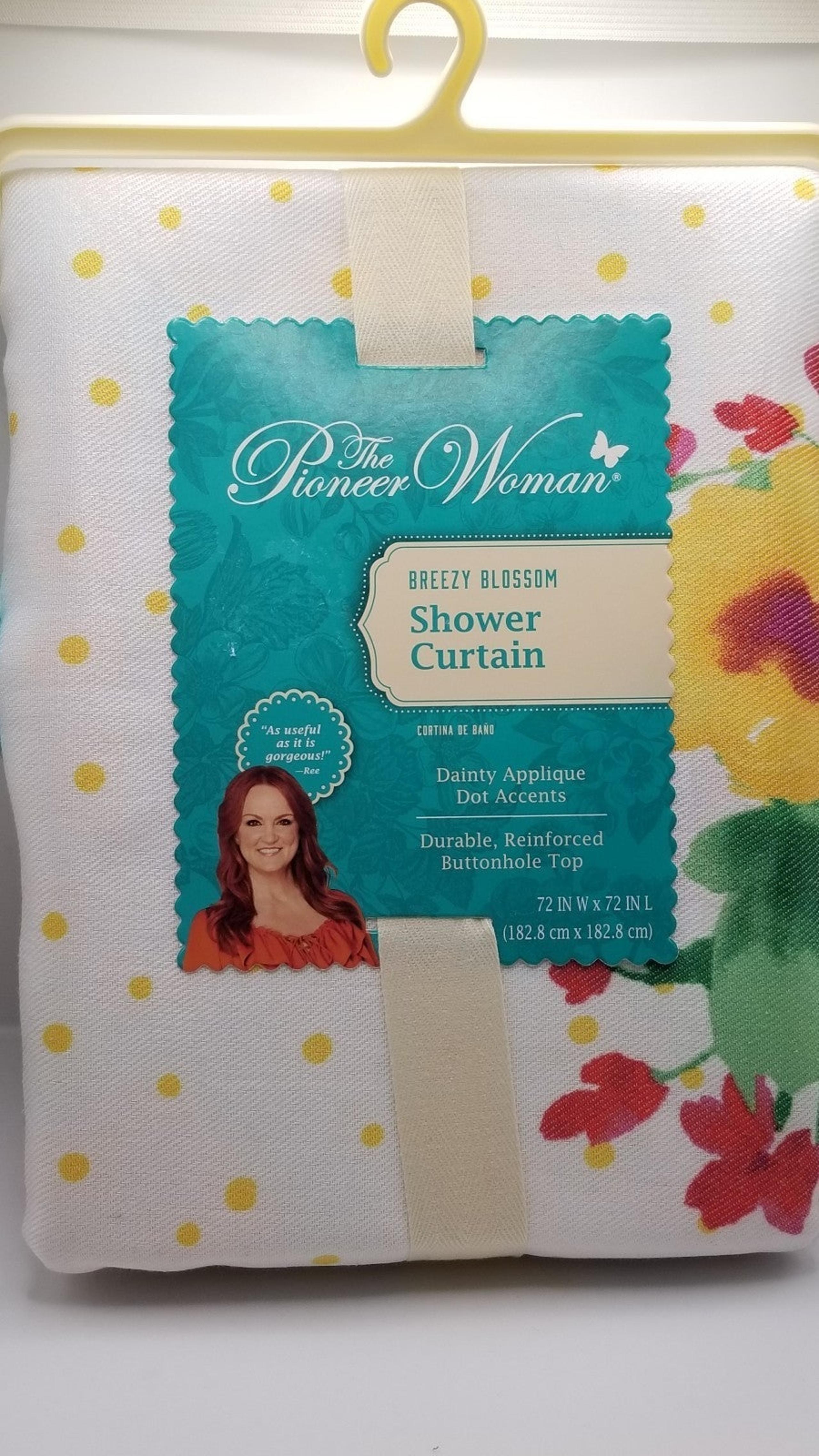 Pioneer Woman Shower Curtain Breezy Blossom Appliqued Pom Poms