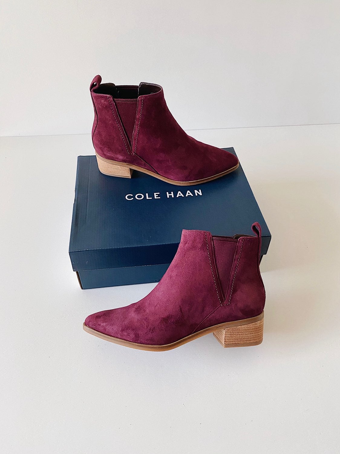COLE HAAN Marinne Suede Booties Wine