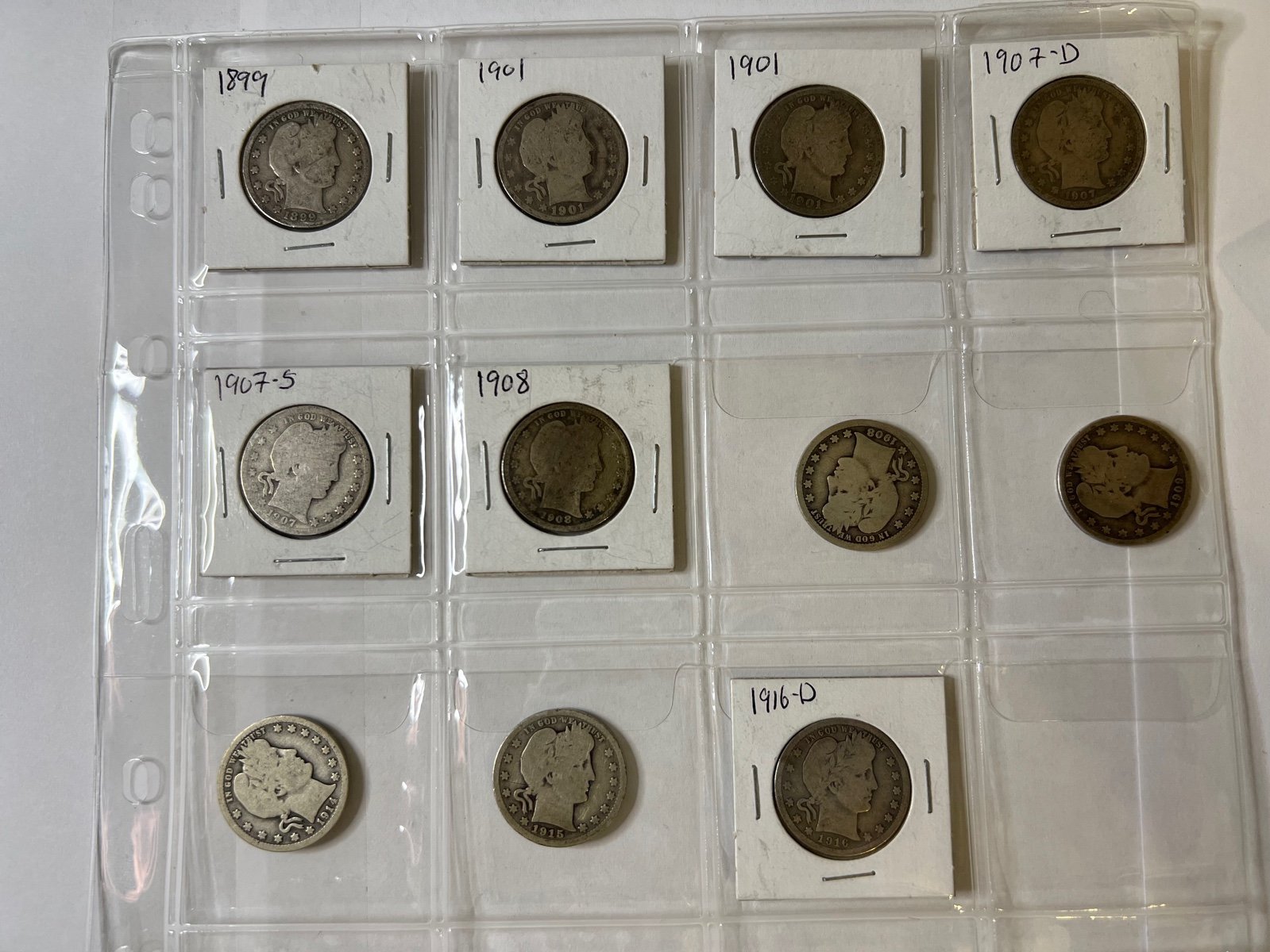Lot 11 Barber Liberty Head Quarters 90% Silver Collection (see Descript 4 dates)