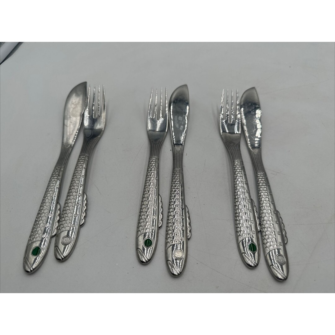 NOBEL GUNNAR CYREN SERVING 3 SET FISH CUTLERY FLATWARE SILVER GILT BY YAMAZAKI