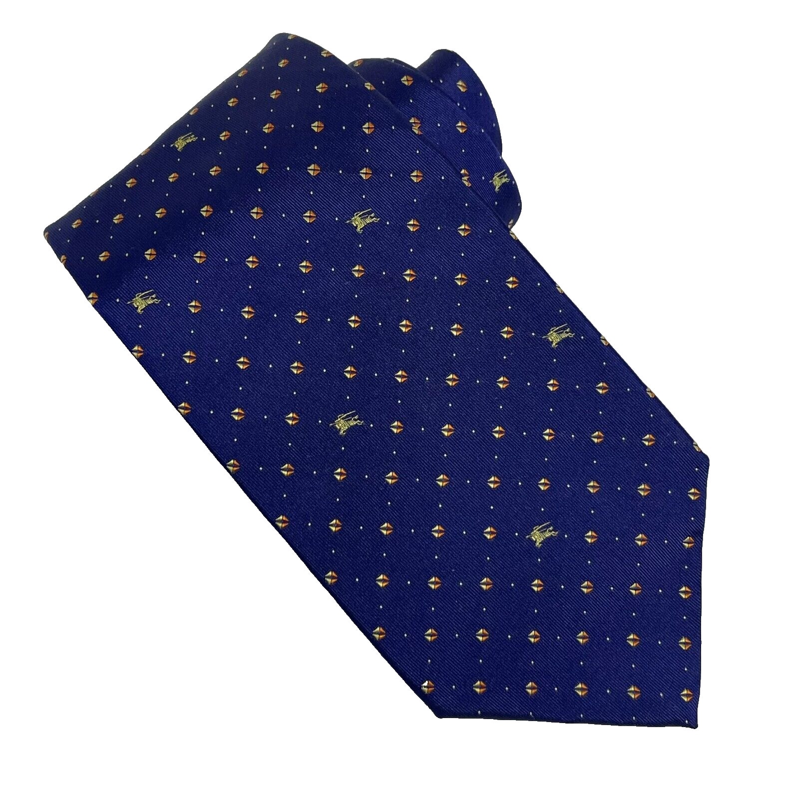 Burberry London Designer Tie Monogram Logo Blue 100% Silk