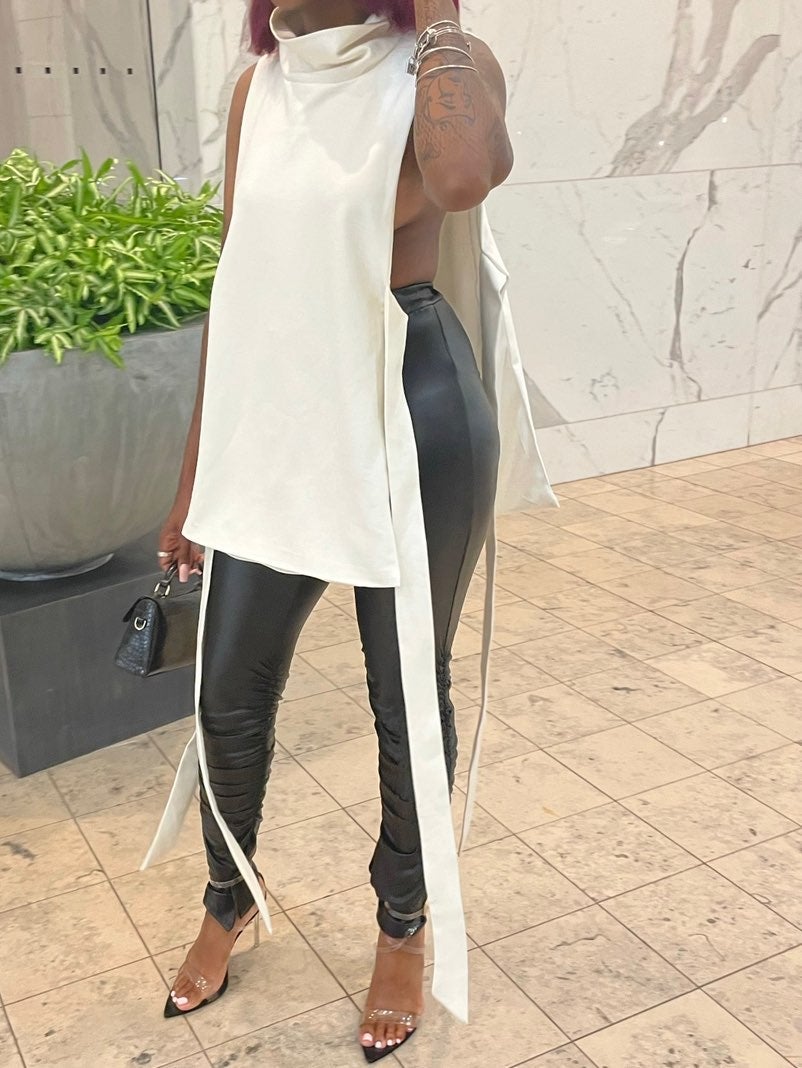Ivory turtleneck, cut out shirt