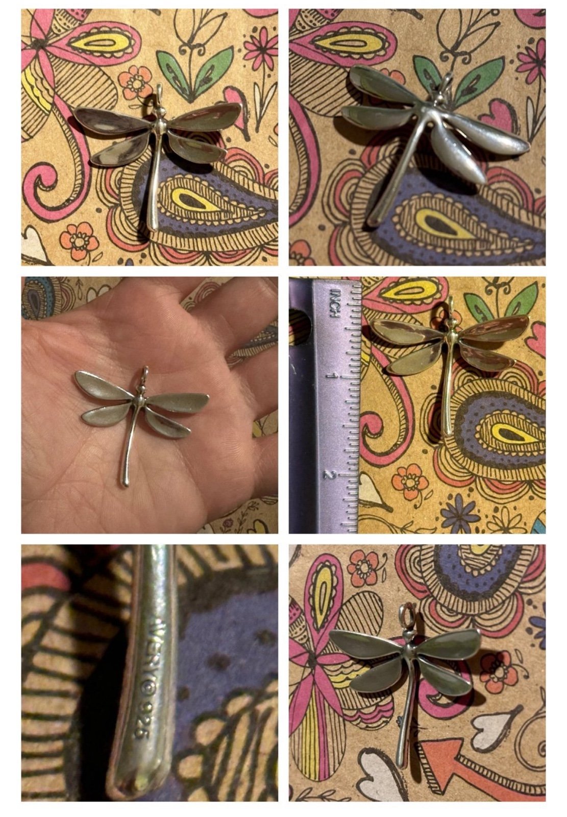 Retired HTF James Avery 3D Dragonfly Silver pendant