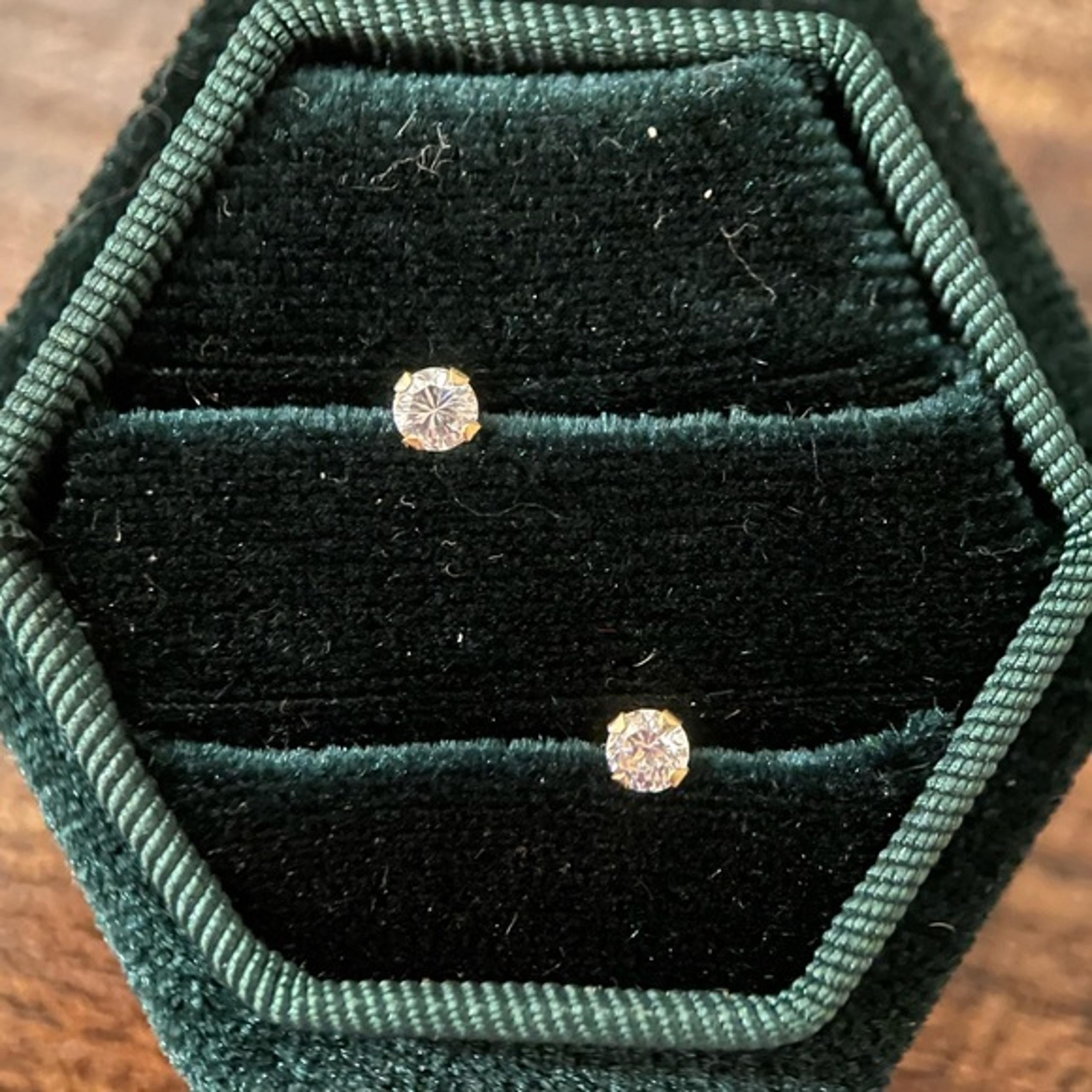 dainty 14k solid gold 3mm solitaire cz stud earrings, 0.20cttw diamond simulate