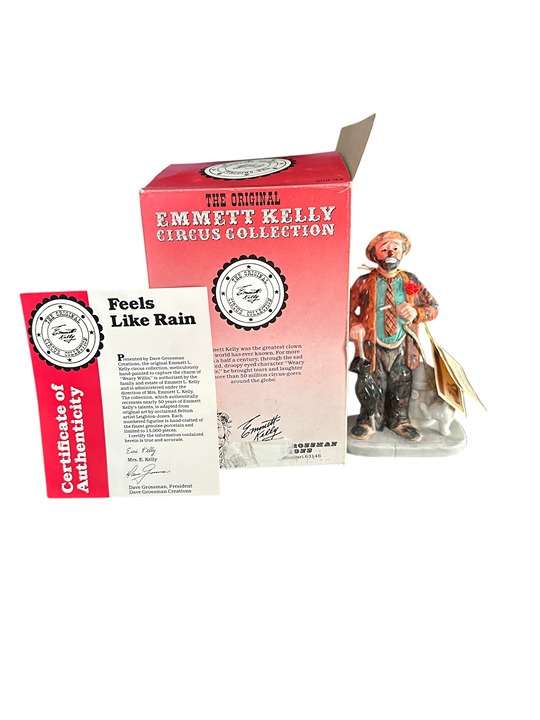 Vintage Emmett Kelly Circus Collection Feels Like Rain Figurine-No Flaws-Rare