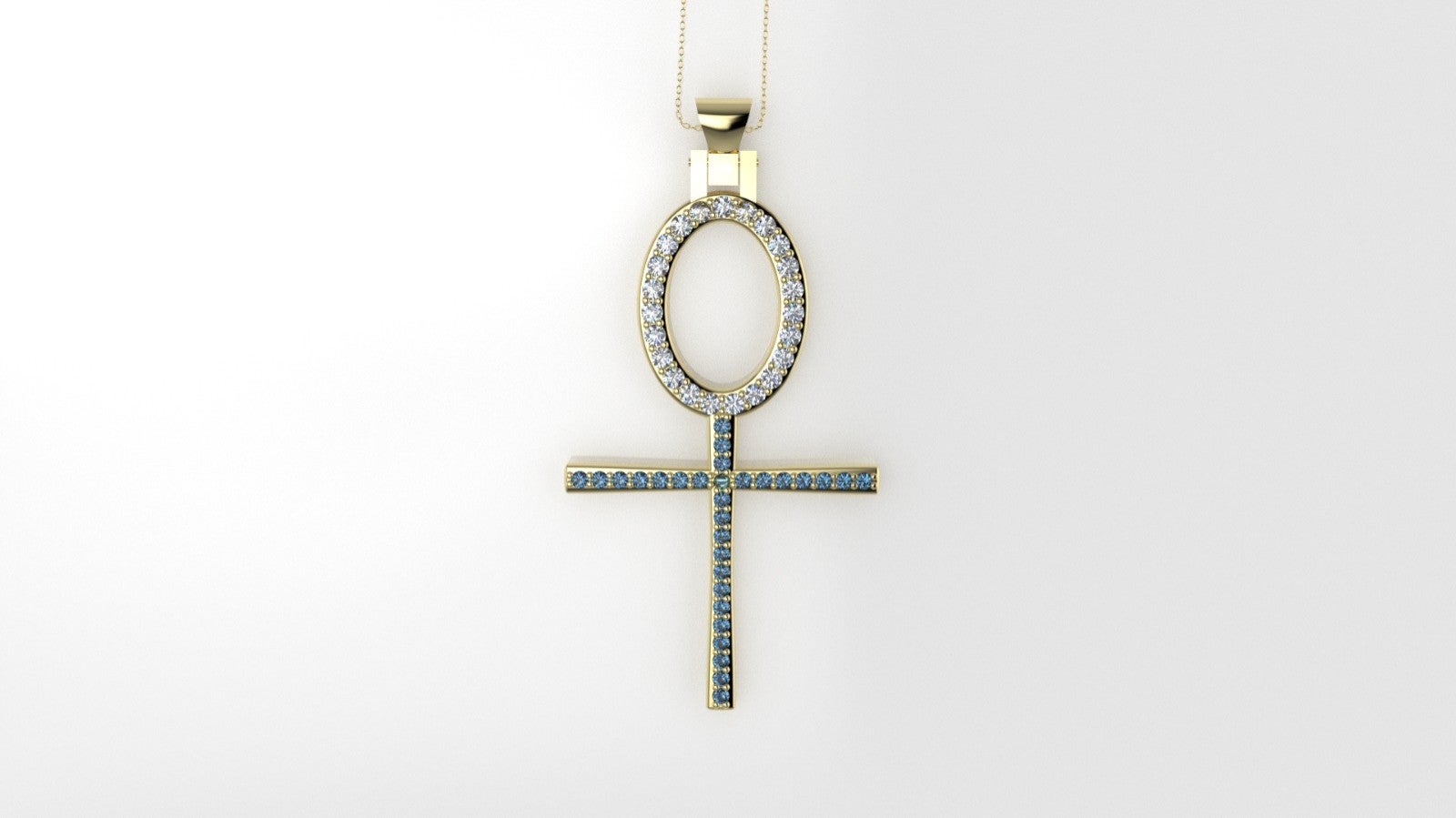 14K Pendant with 23 Moissanite and 30 Blue Topaz, Cross Style, Only Pendant
