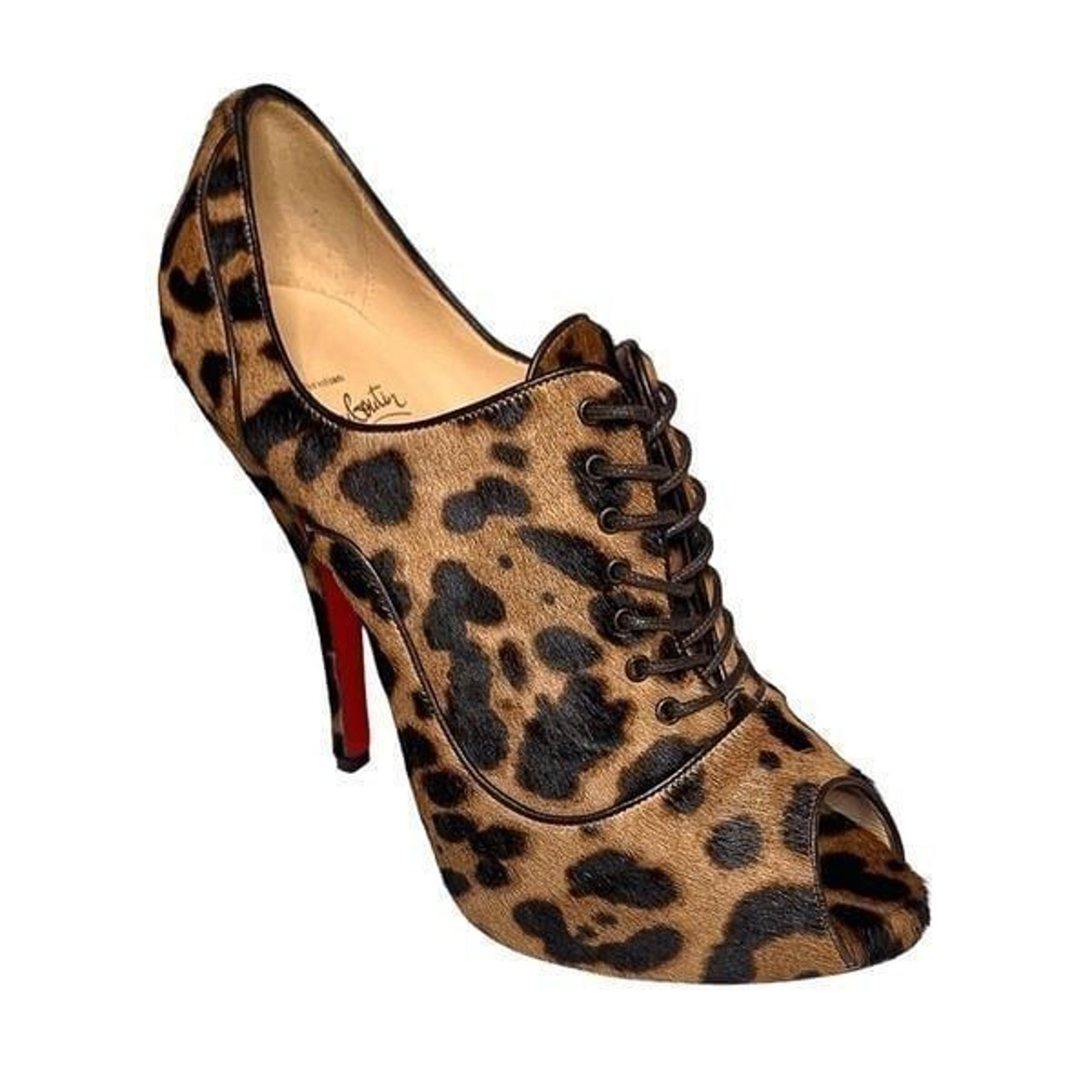 Christian Louboutin Lady Derby Pony Luxor 120 Leopard Heel Pumps EU 38.5 US 8.5