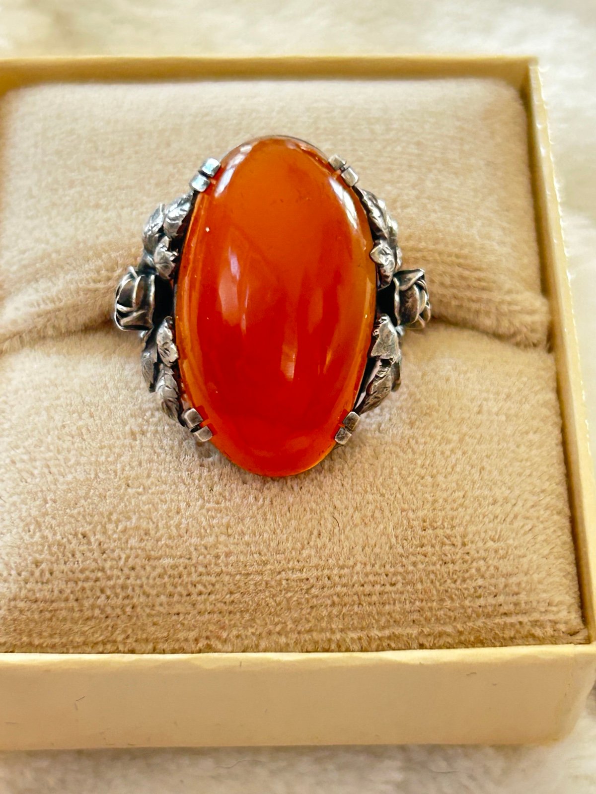 Antique carnelian sterling silver ring art nouveau