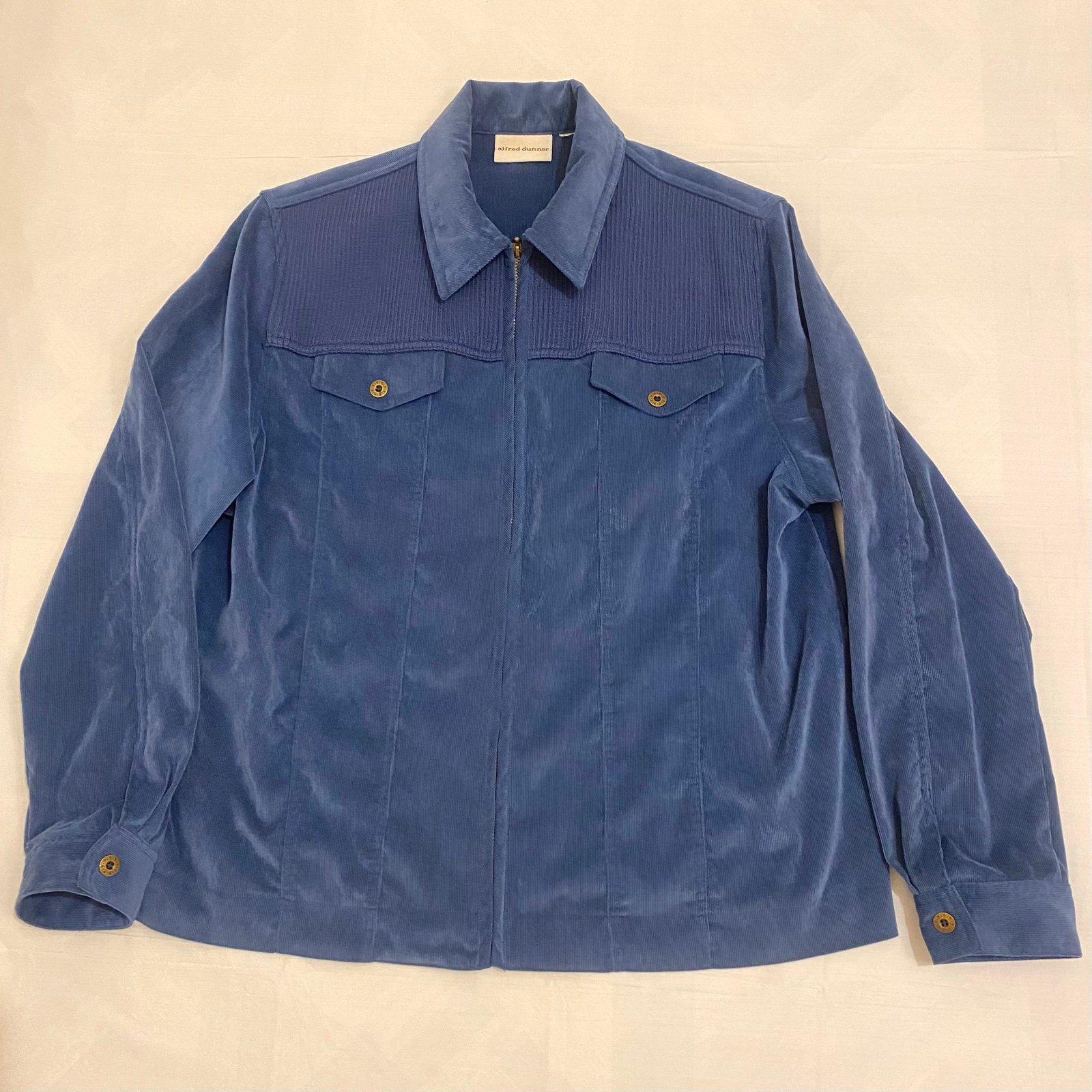Alfred Dunner Blue Corduroy Full Zip Jacket Pockets Size 46 (1X, 16W-18W)