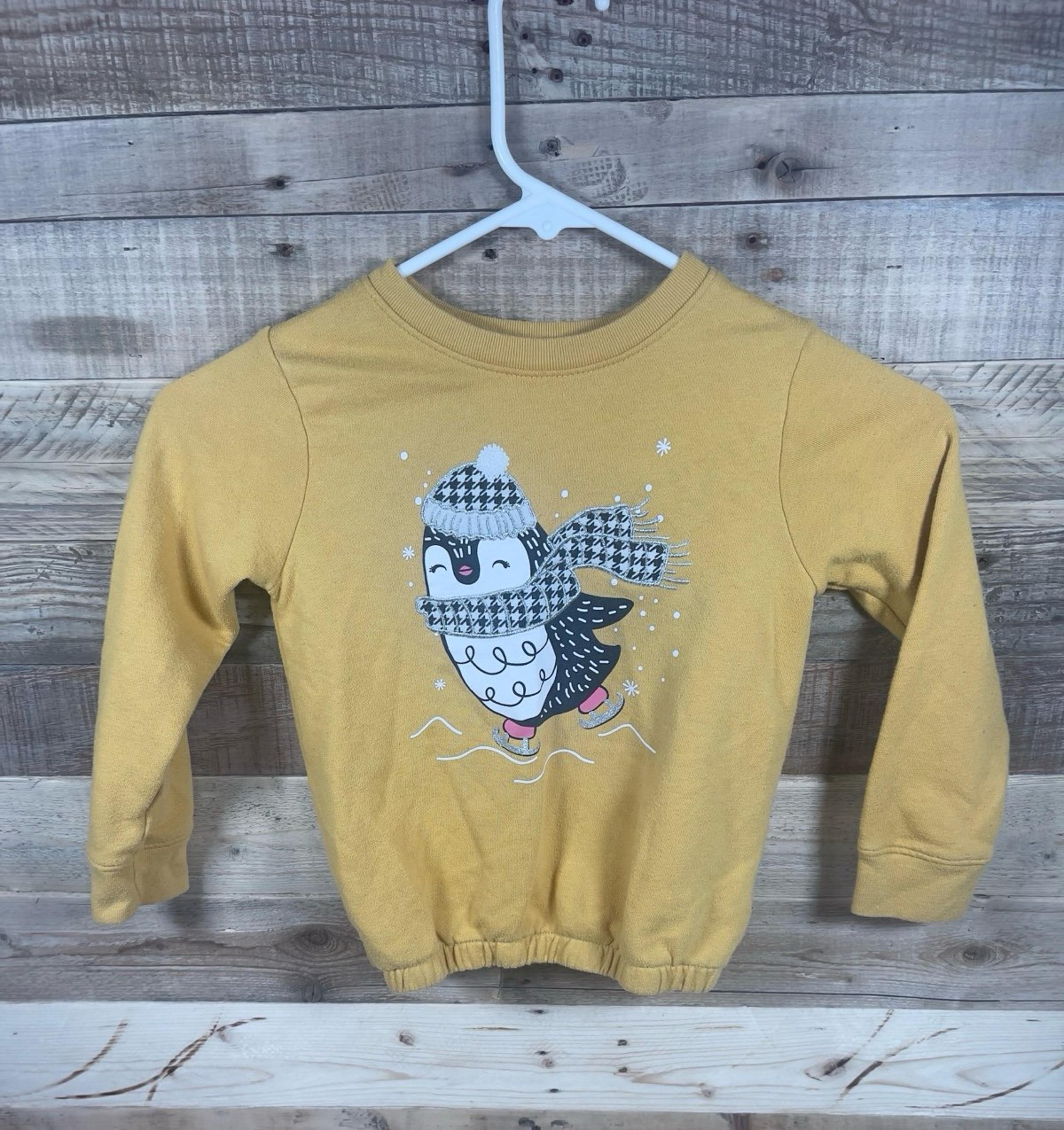 Garanimals Gold Winter Penguin Girls 5T Sweatshirt Ice Skating Long Sleeve Top