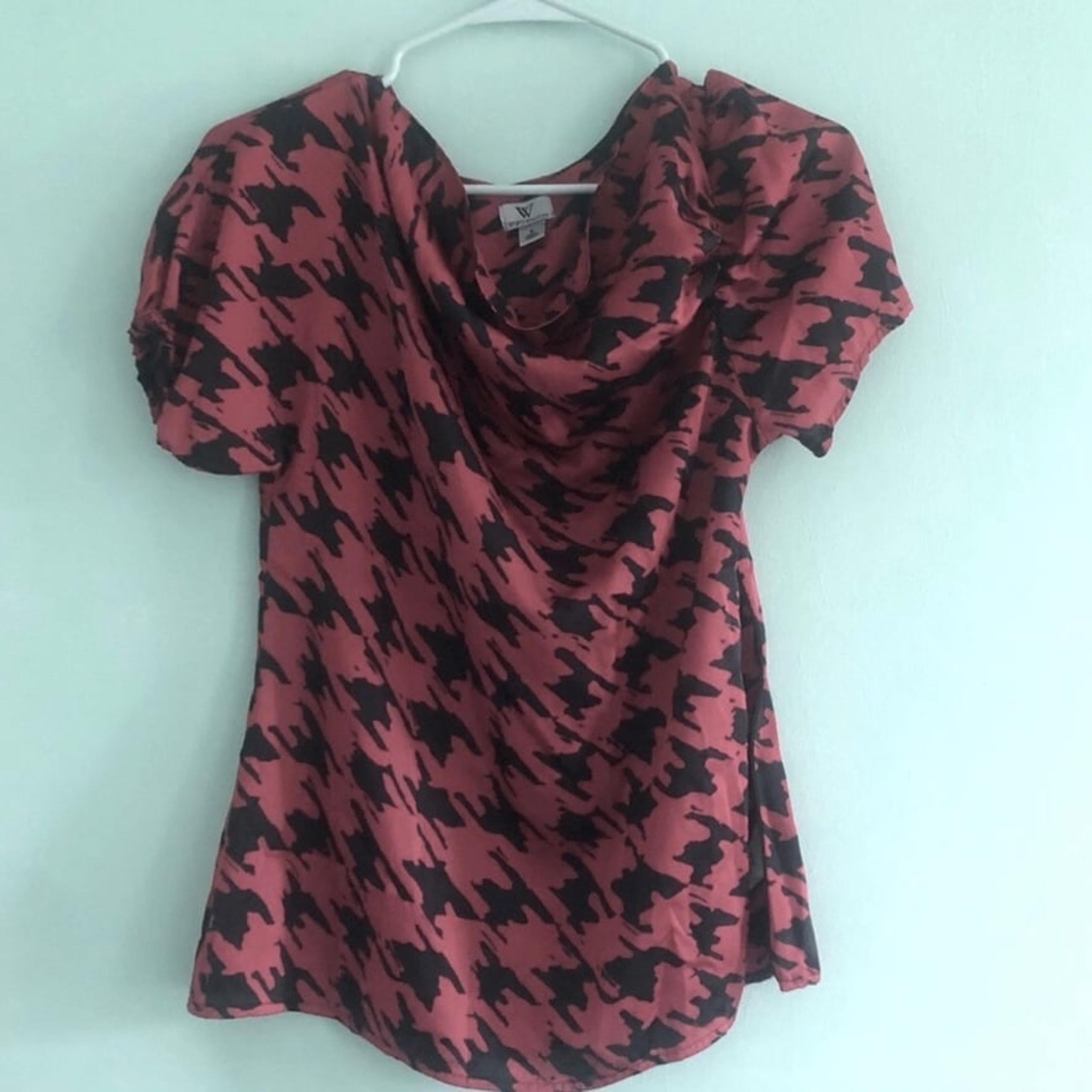 Clothing - Women’s Red & Black Houndstooth Blouse - Small