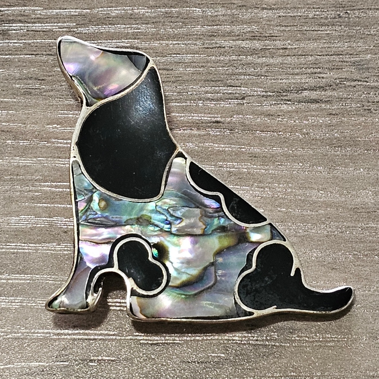 Vintage Alpaca Silver & Abalone Basset Hound Dog Brooch