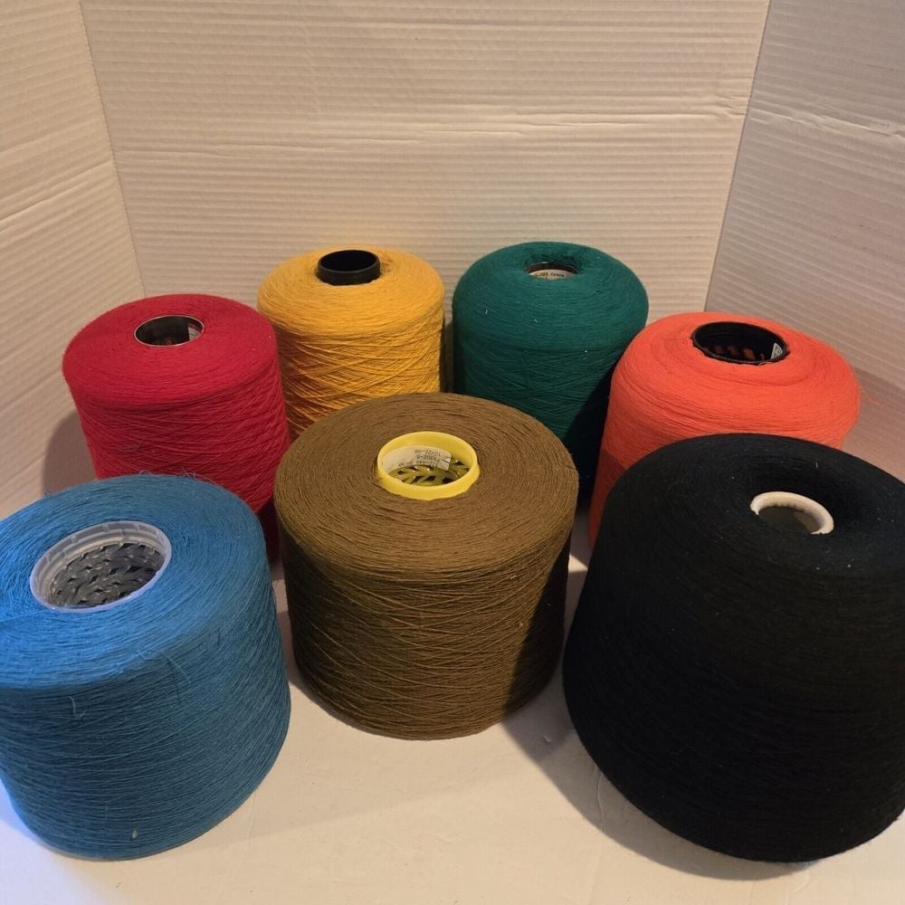7 Large Spool of Vintage Pendleton Woolen Mill Yarn 1990s Red Green Yellow Black