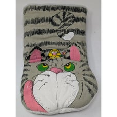 Vintage Cat Oven Mitt Eating Bird Tabby Kitten Green Eyes Cute Funny 90s 1990s