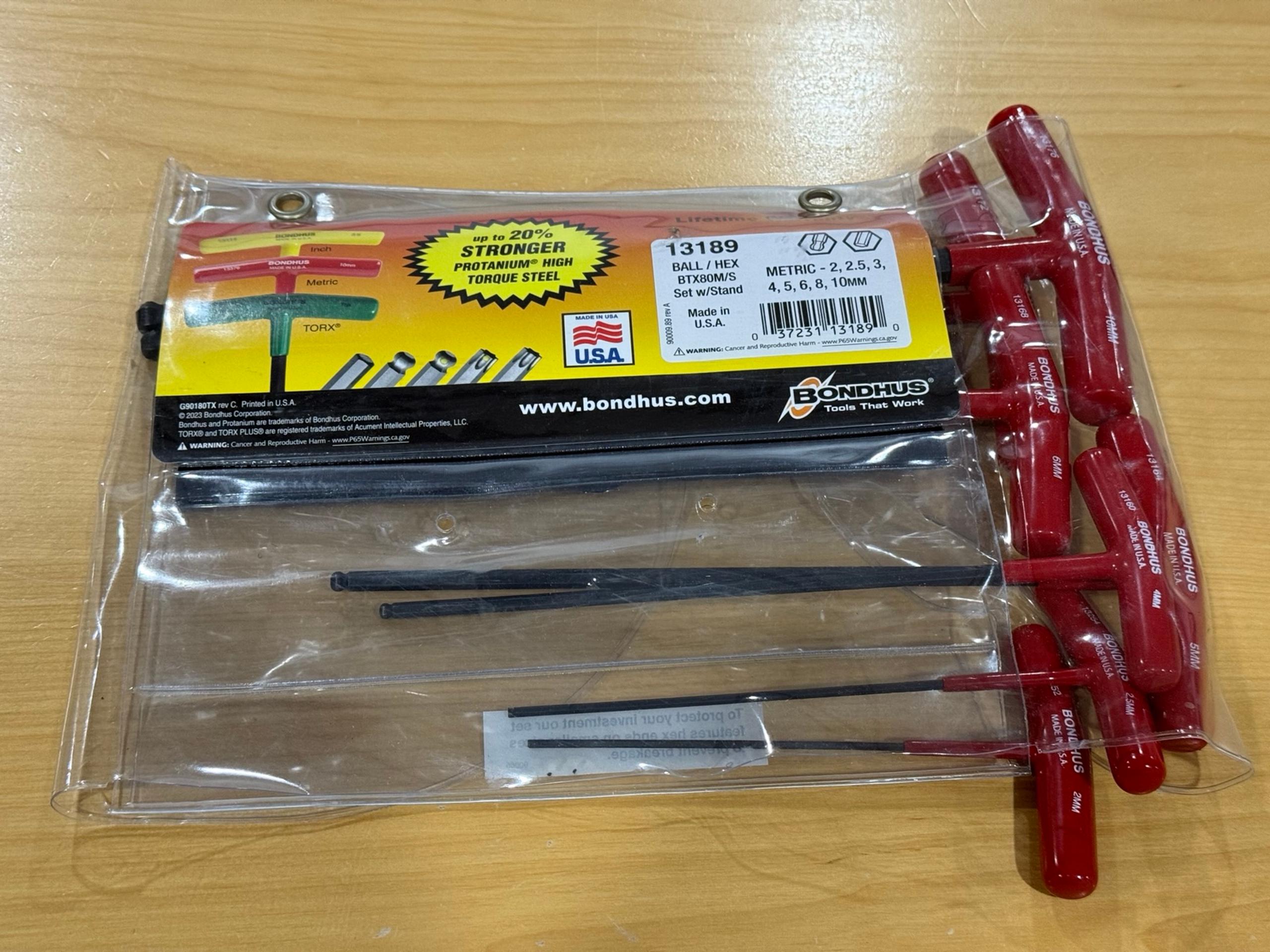 Bondhus 13189 Metric Ball/Hex T-Handles New ( missing 3mm) set of 7.