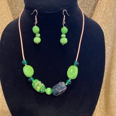 Unique Handmade Glass Bead Necklace and Earring Set