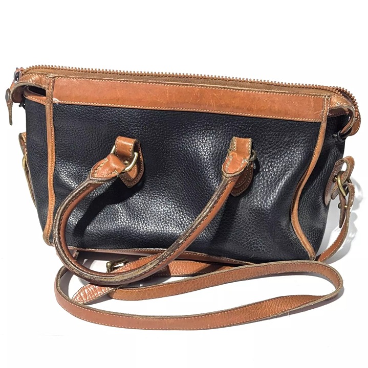 Vintage Dooney & Bourke All Weather Leather Hand Bag Tote Black Brown Satchel