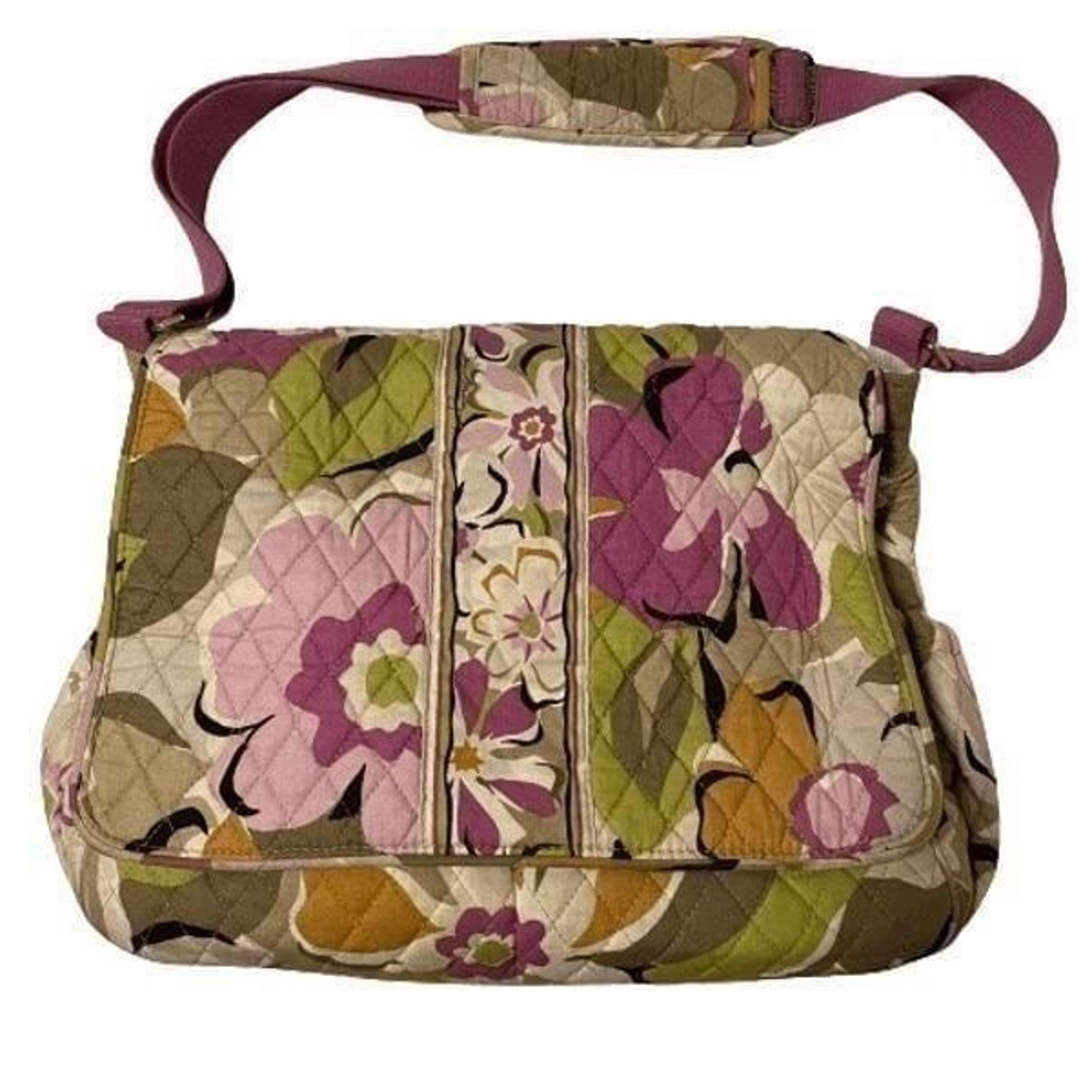 Vera Bradley Purple, Green, Off White Floral Print Large Messenger or Diaper Bag