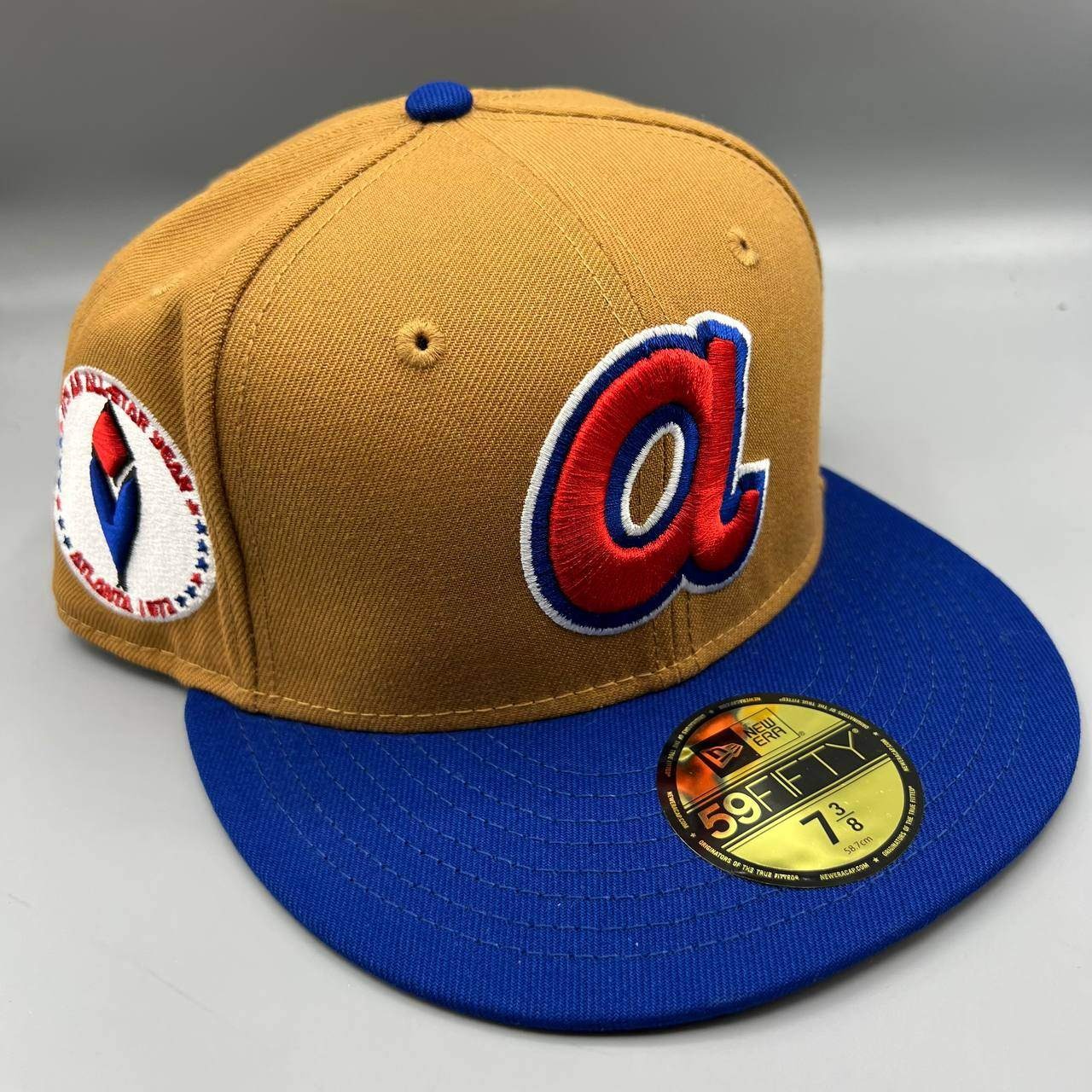 Atlanta Braves Hat Men 7 3/8 Brown Blue 59Fifty New Era MLB Fitted Cap