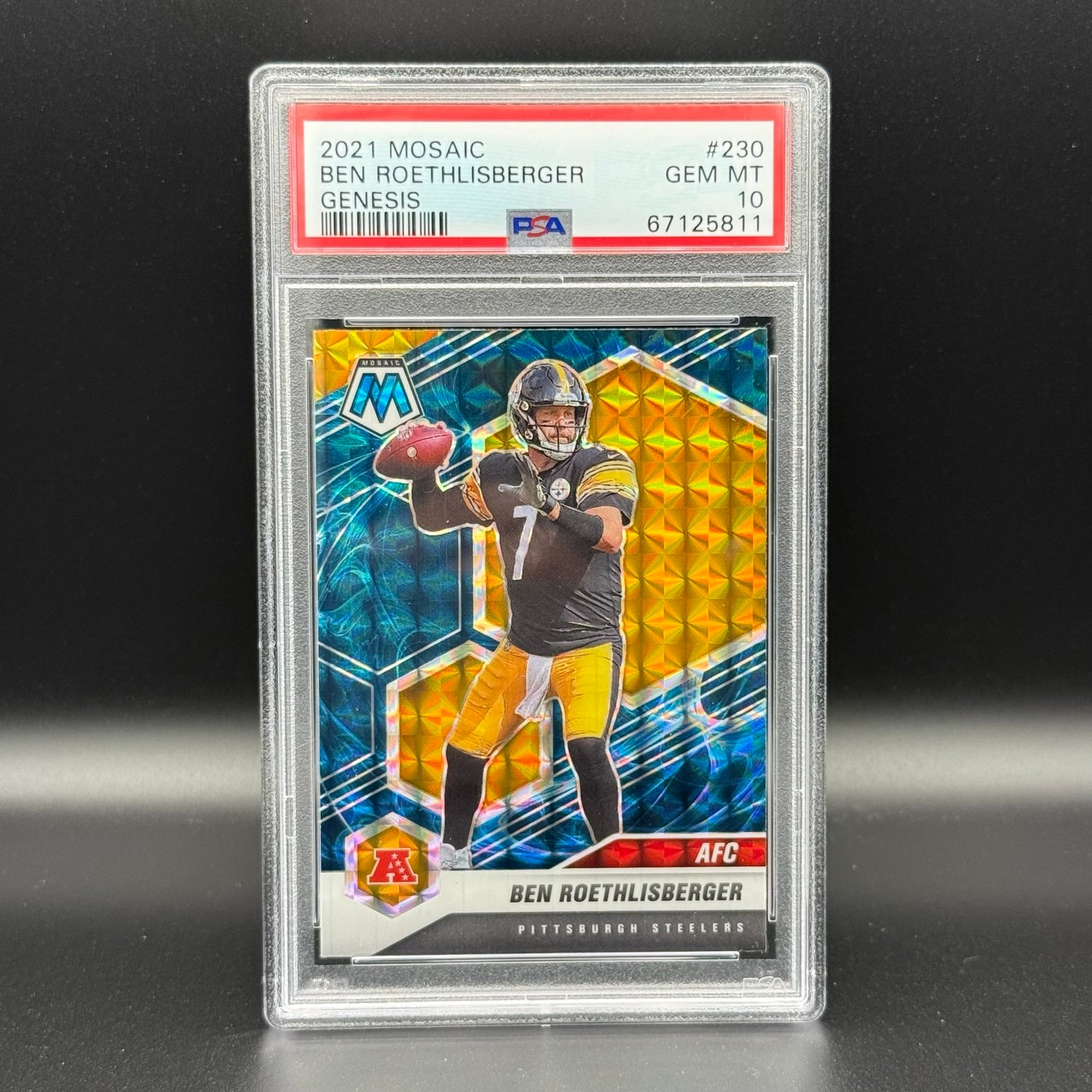PSA 10 GEM MINT Ben Roethlisberger Genesis Holo 2021 Panini Prizm Mosaic #230