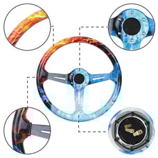 NEW JDM UNIVERSAL 350MM FIRE & WATER Acrylic Deep Dish 6 Holes Steering Wheel