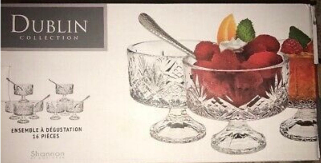 Shannon Crystal by Godinger Dublin 16 Piece Crystal Taster Set w/ Spoons New