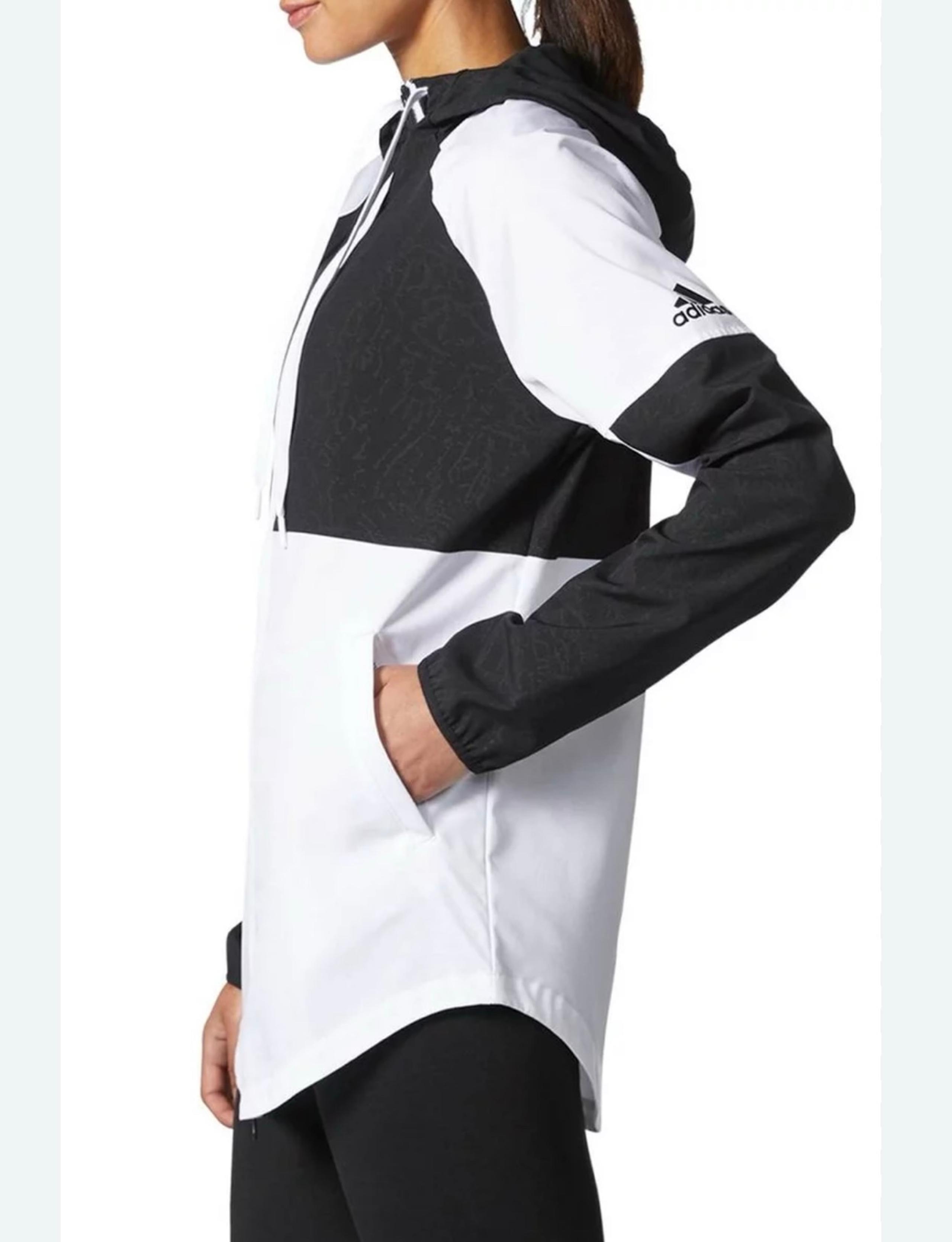 Adidas Black & White Patterned Full Zip Hooded Windbreaker Jacket Small Women’s