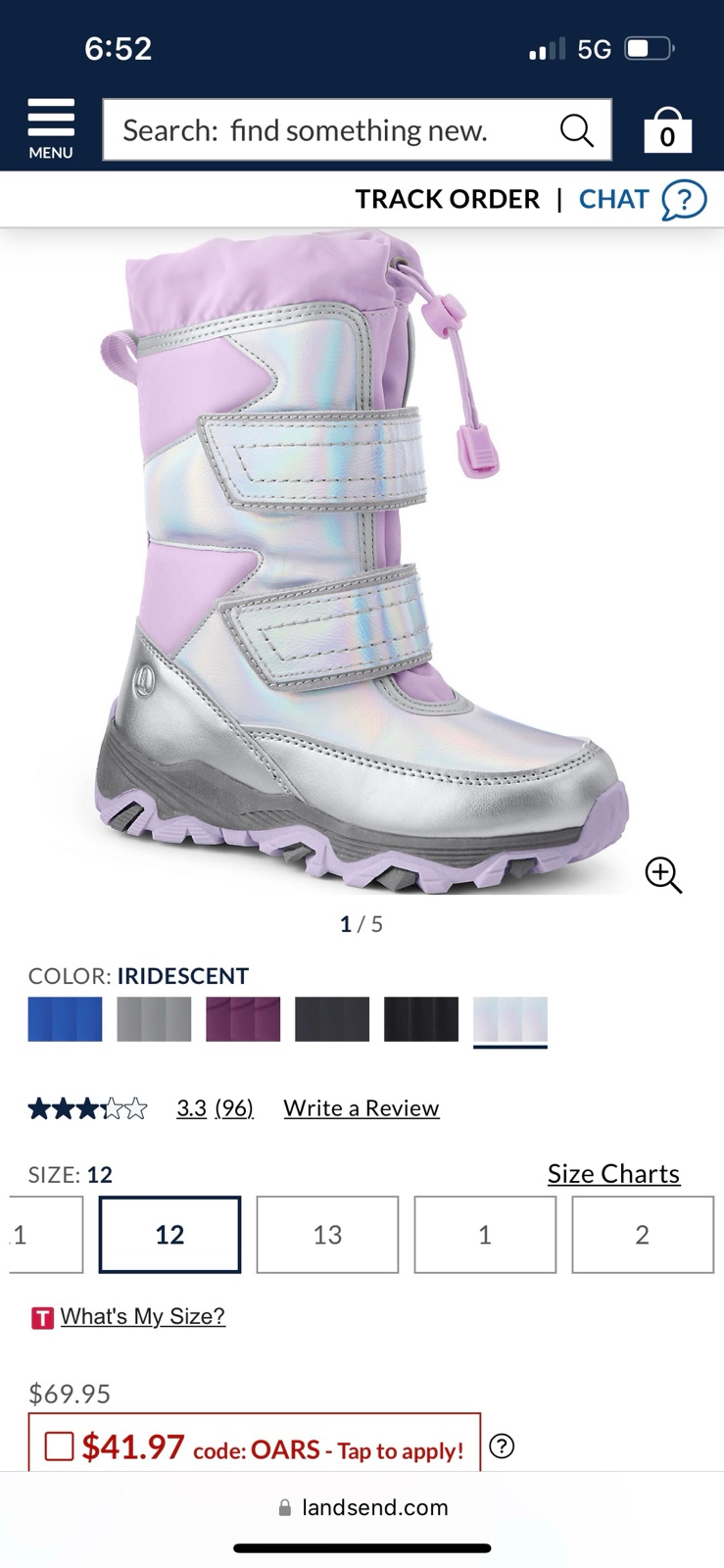 Lands End iridescent snow boots girls 12