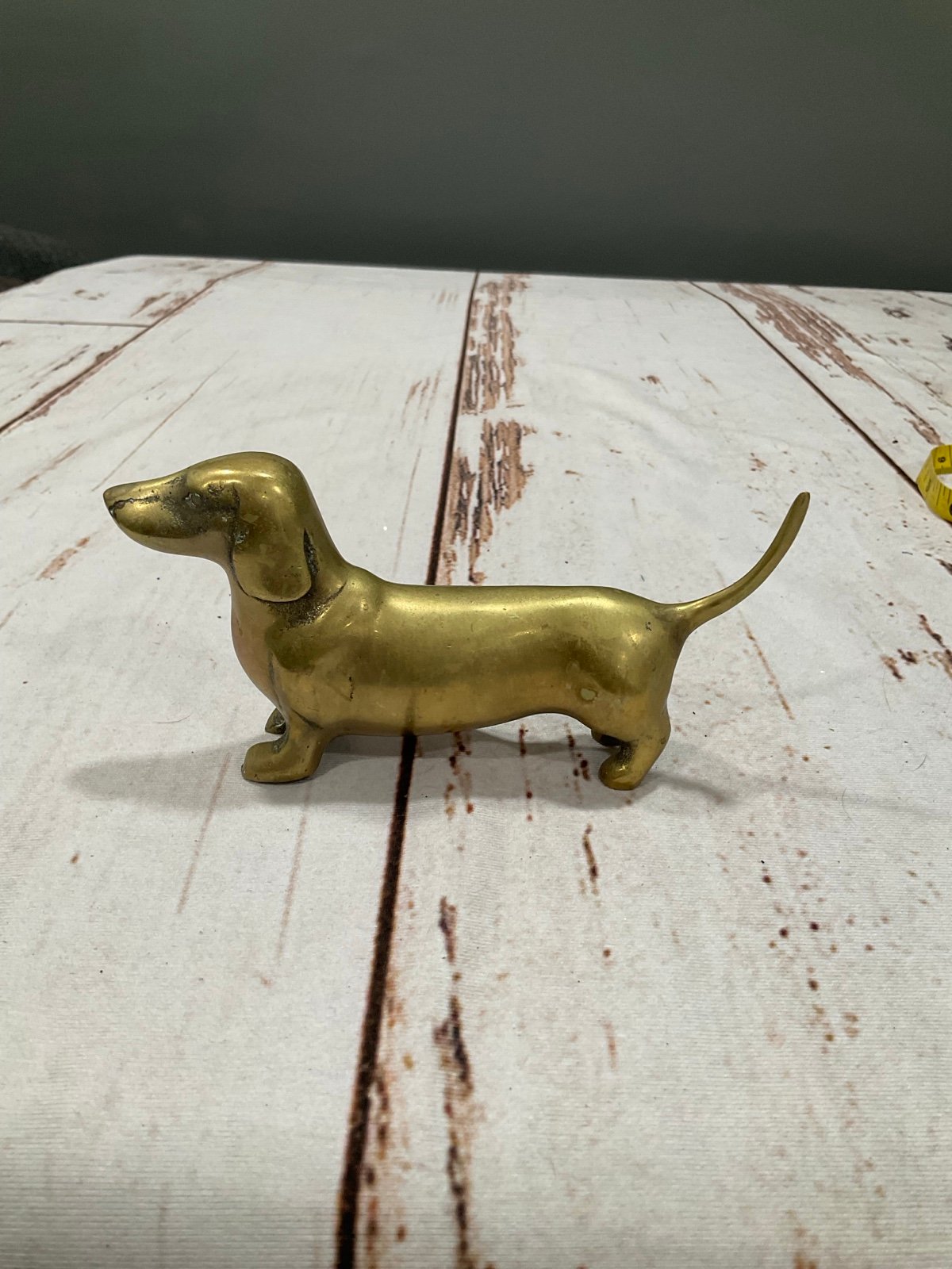 VINTAGE BRASS DACHSHUND WEINER DOG FIGURINE DESK ART 6” MADE IN KOREA