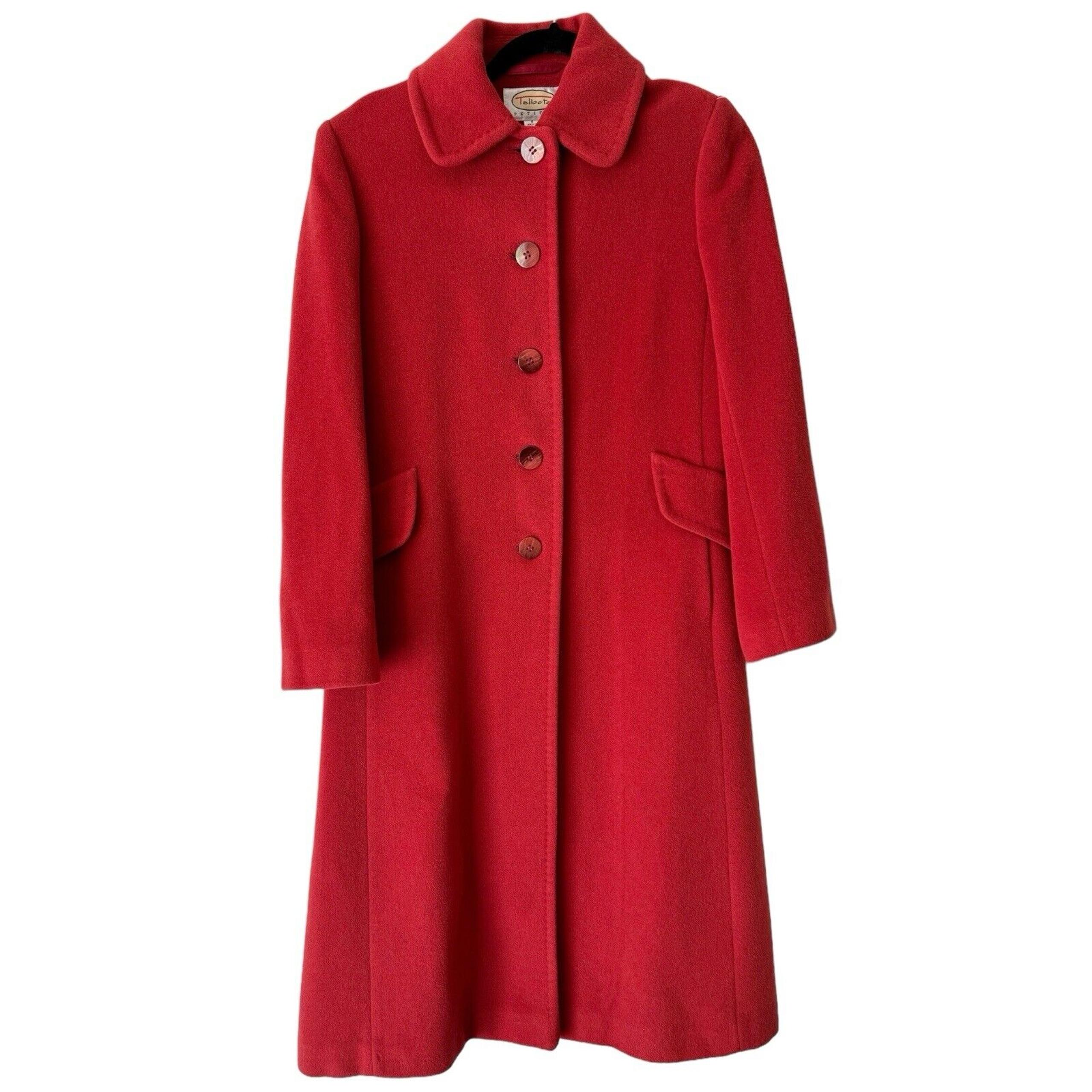Talbots Red LambsWool Angora Long Button Front Peacoat Size 4 Petite Preppy