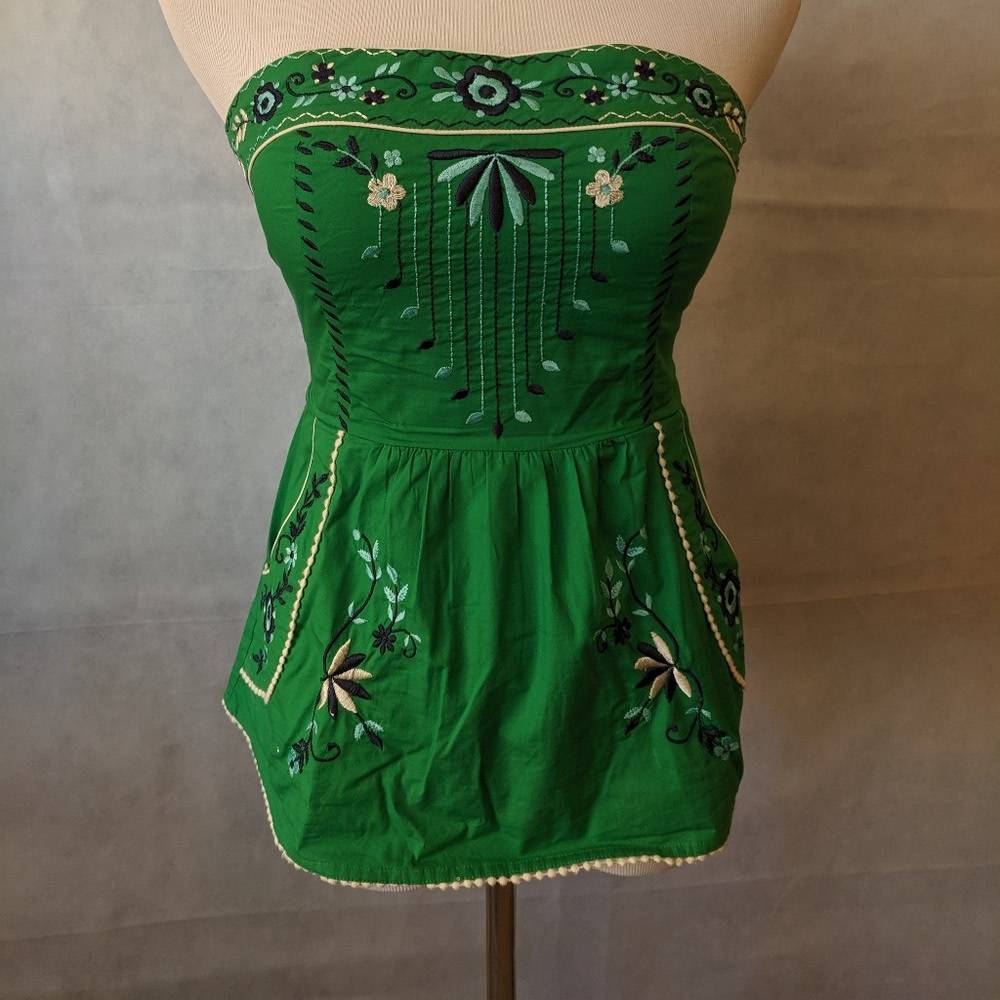 Anthropologie Strapless Embroidered Top