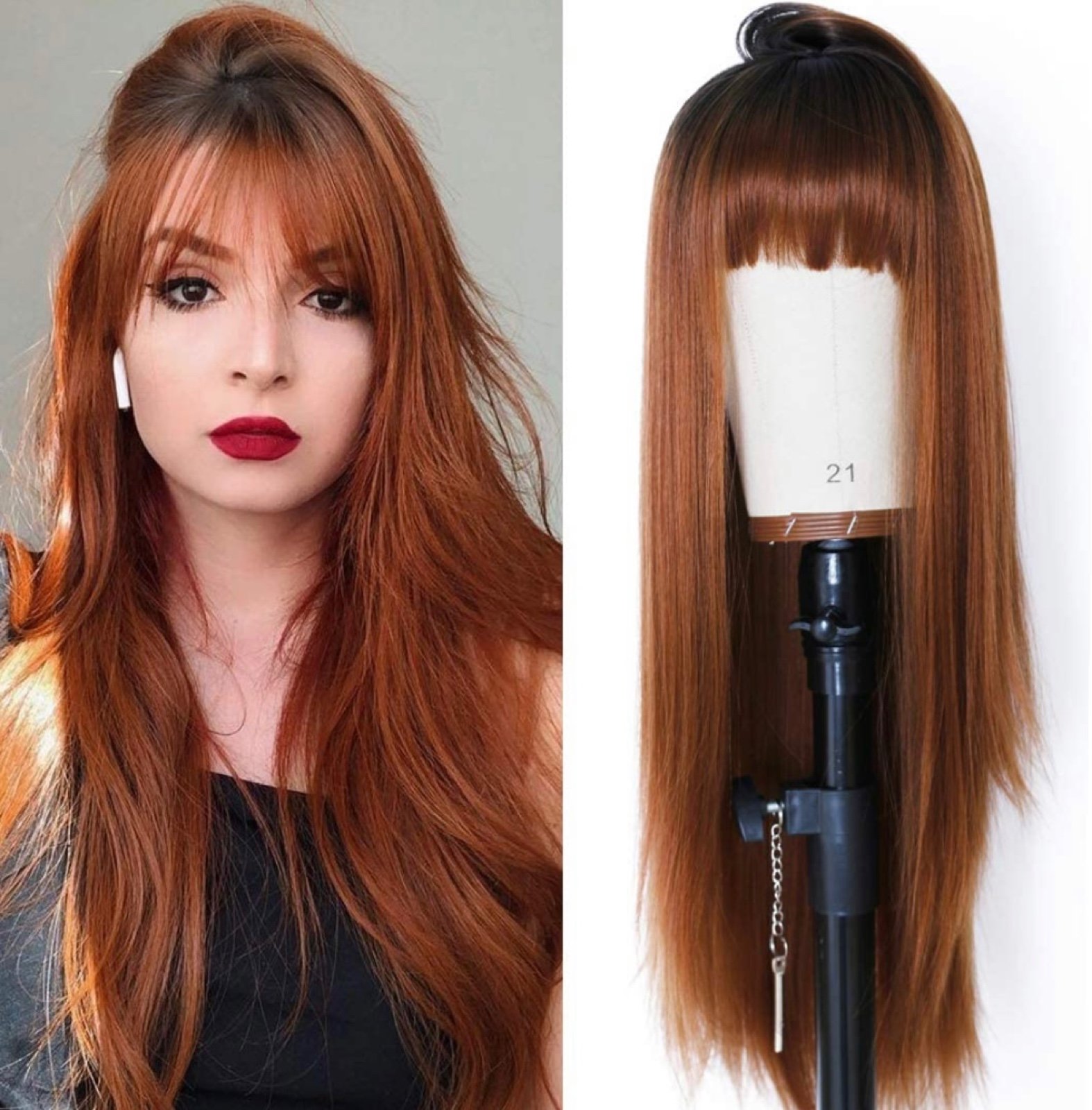 Human hair blend dark root ombré brown wig