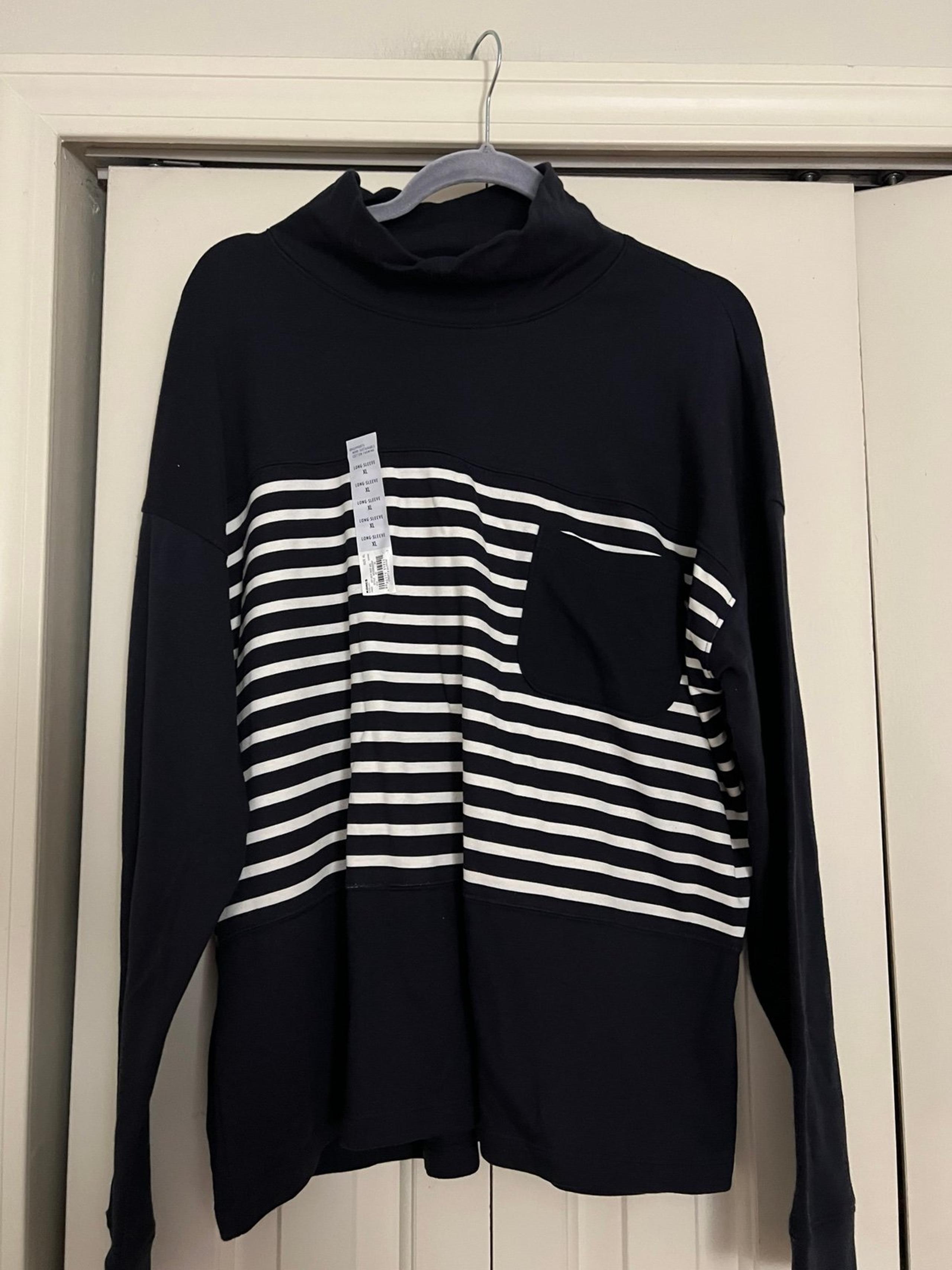 NWT CROFT & BARROW NAVY BLUE & WHITE STRIPED MOCK NECK SWEATER SZ XL