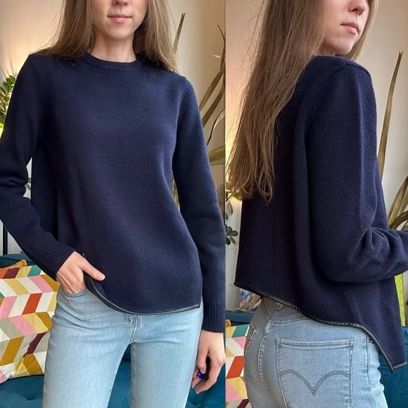 COS Merino Wool Navy Blue Crewneck Long Sleeve Sweater M