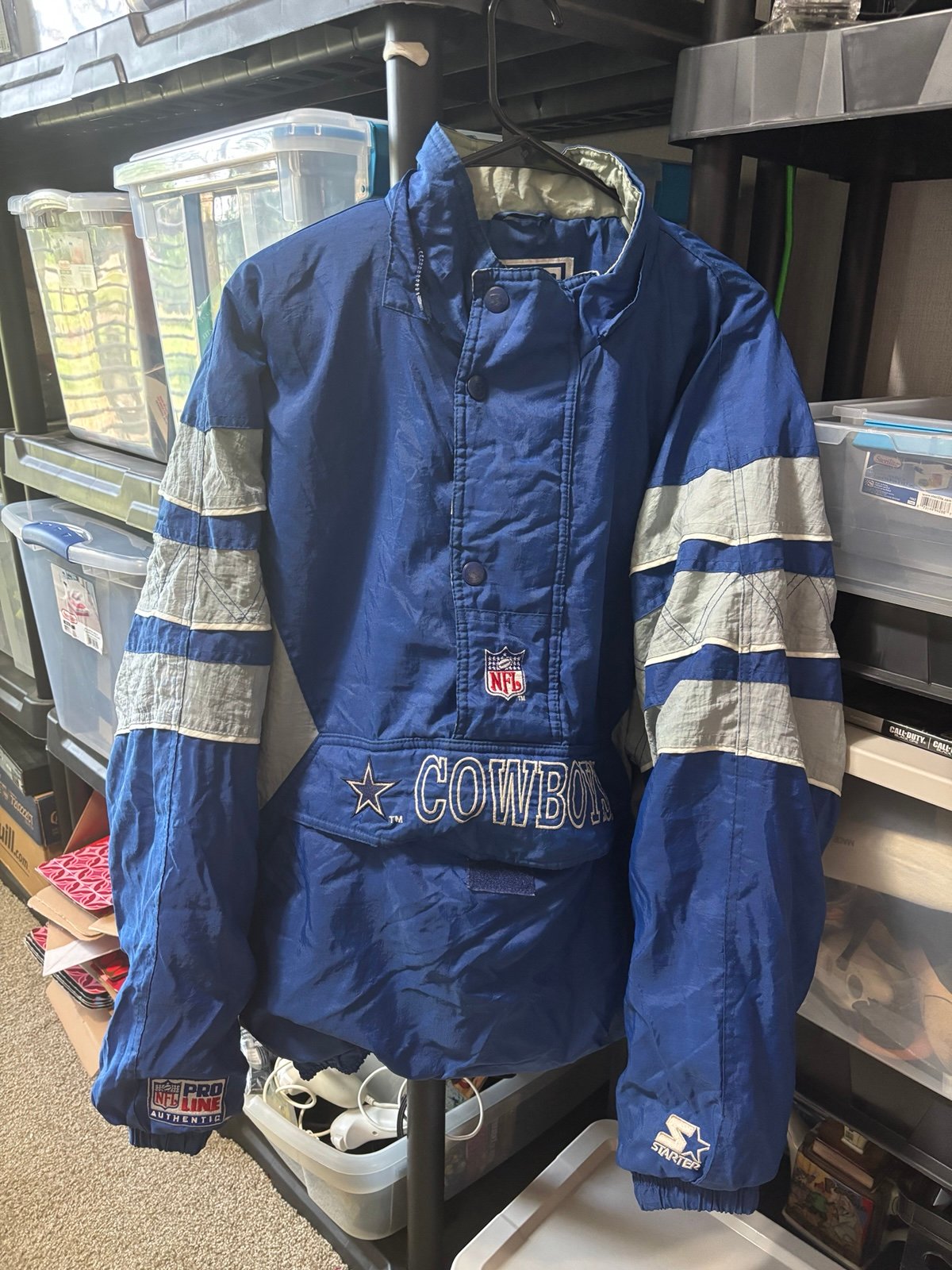Vintage Starter Pro Line NFL Dallas Cowboys Pullover Jacket Blue Mens XL