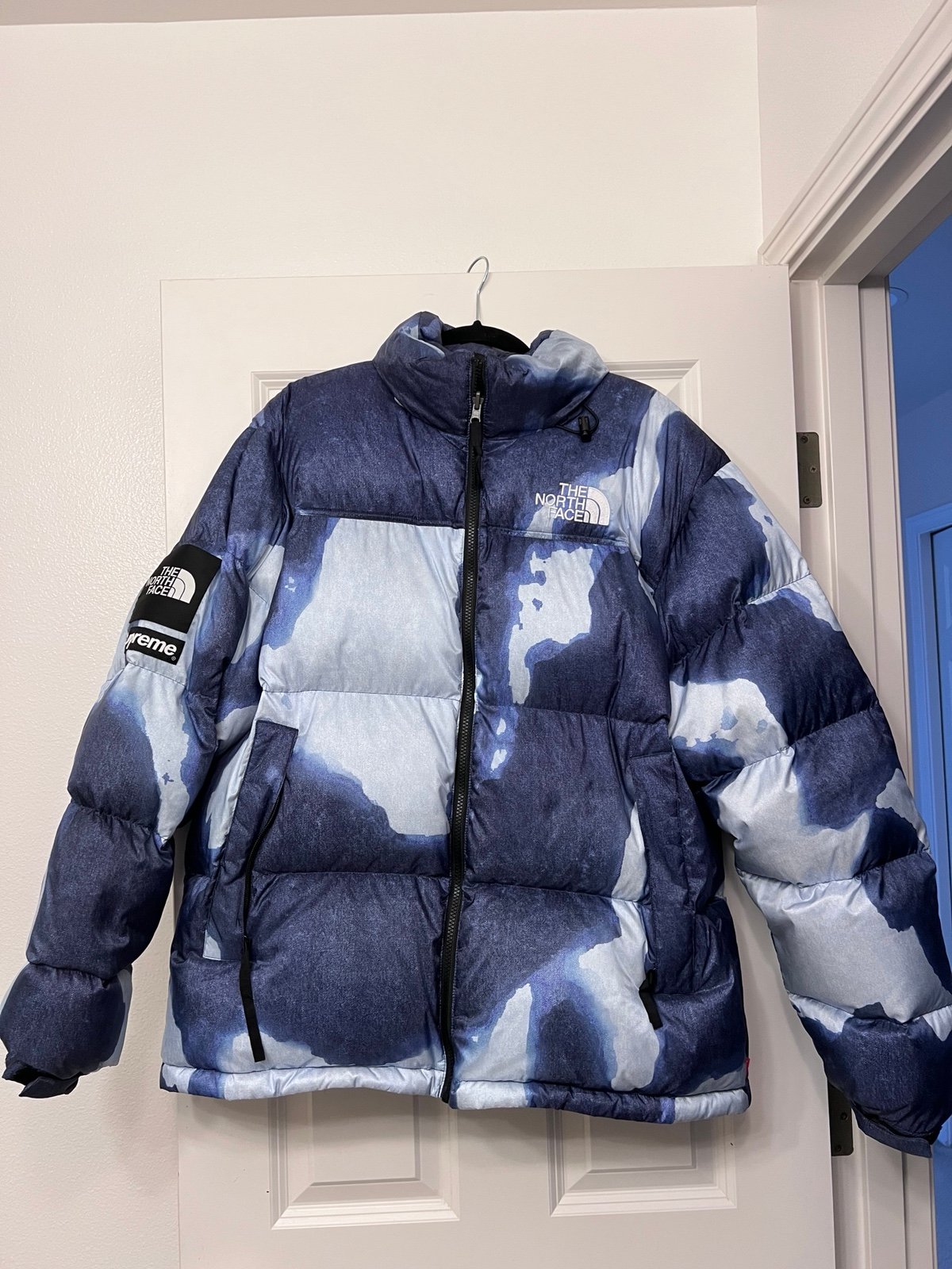 The North Face x Supreme Bleached Denim Print Nuptse Puffer Coat